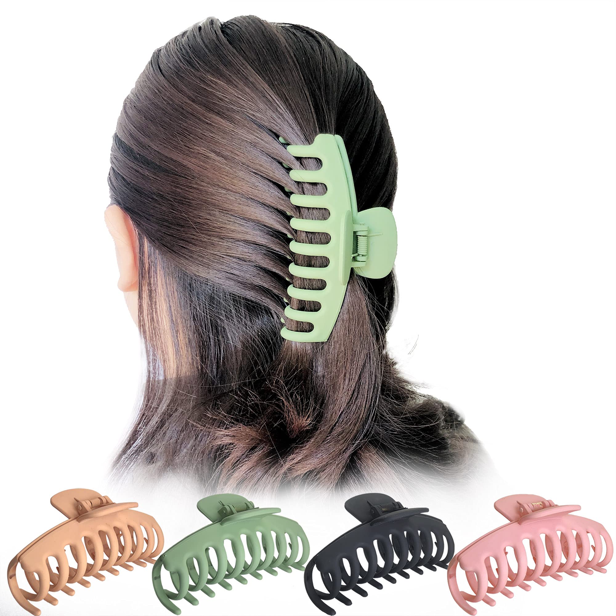 OWIIZI Large Hair Claw Clips for women, 4.3'' Matte Big Hair Clips Non-Slip Ponytail Barrette Strong Hold Claw Clips for girls L