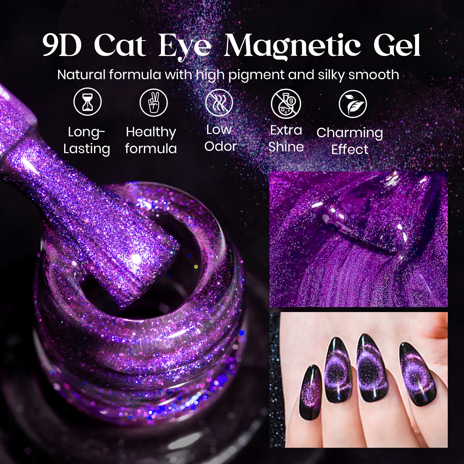 Mizhse 9D Cat Eye Gel Nail Polish 10Ml, Fall Holographic Galaxy Cateye Magnetic Nail Polish Gel, Halloween Magic Chameleon Manic