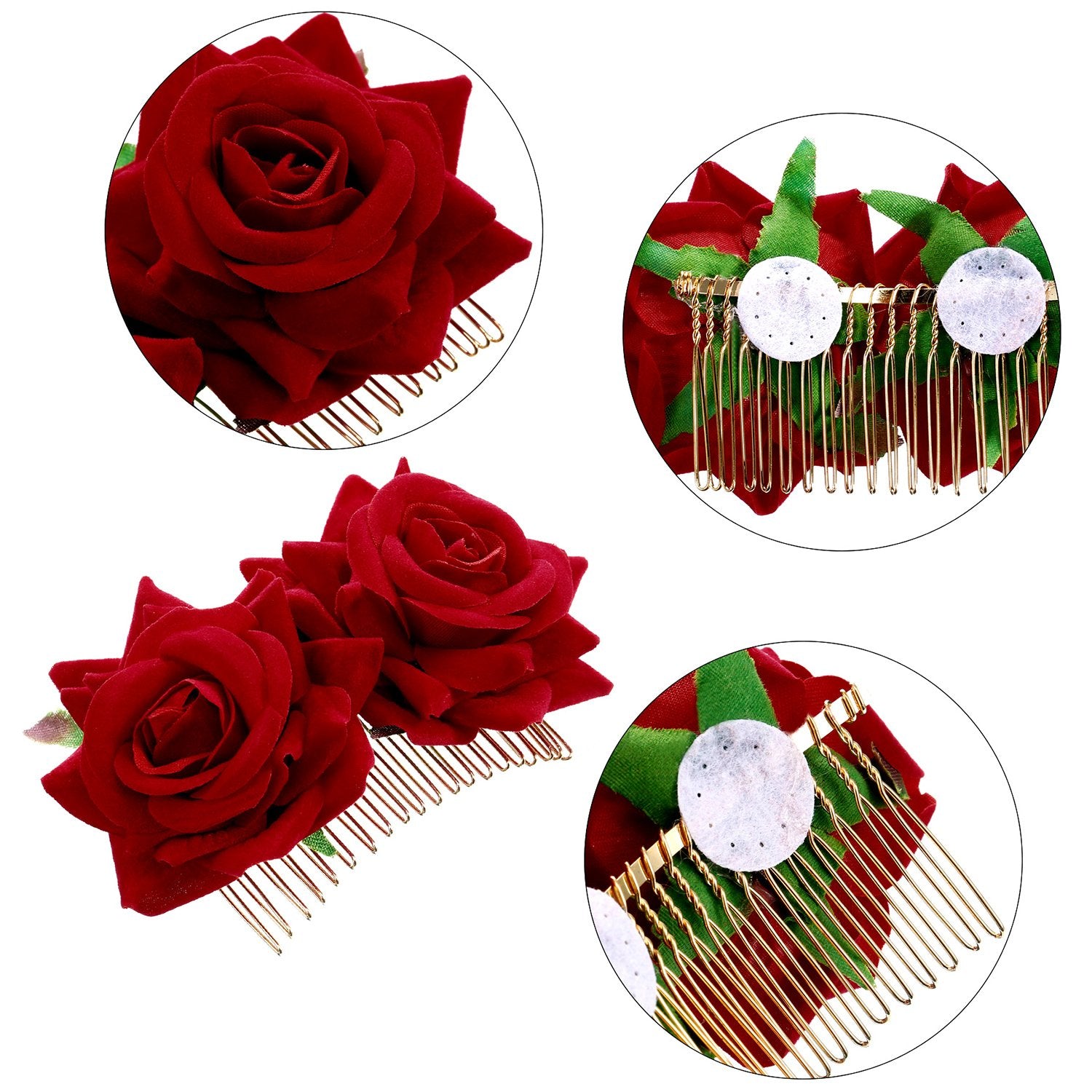 2 Pack Rose Flower Hair Clip, Women Wedding Hair Accessories, Flamenco Dancer (Red)