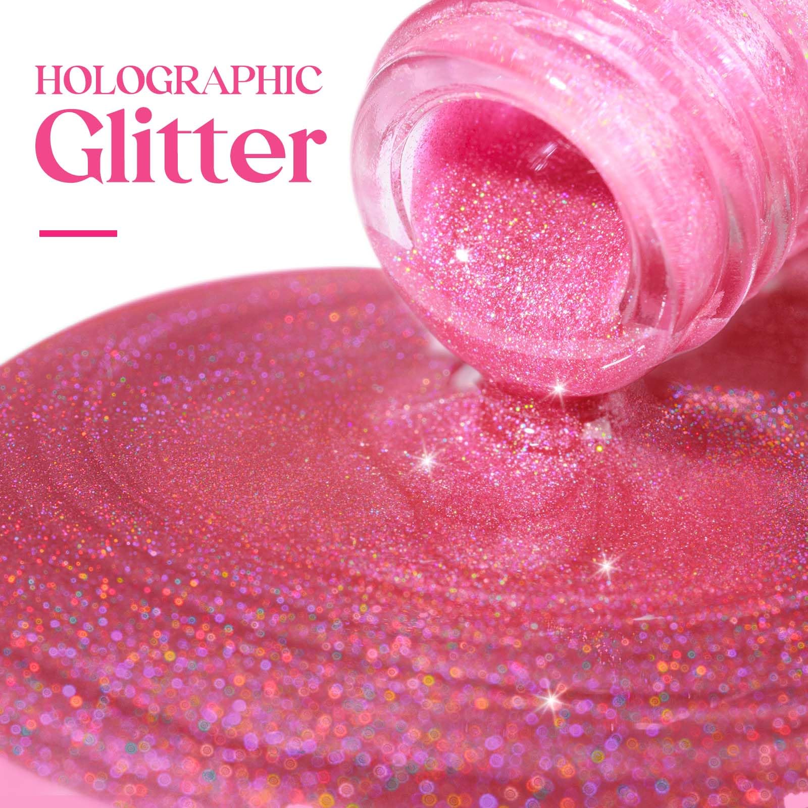 Mizhse Holographic Nail Polish, Pink Glitter Nail Polish Air Dry Fast, 15 Ml High Glossy Shimmer Nail Pigment Oil-Based Laser Ir