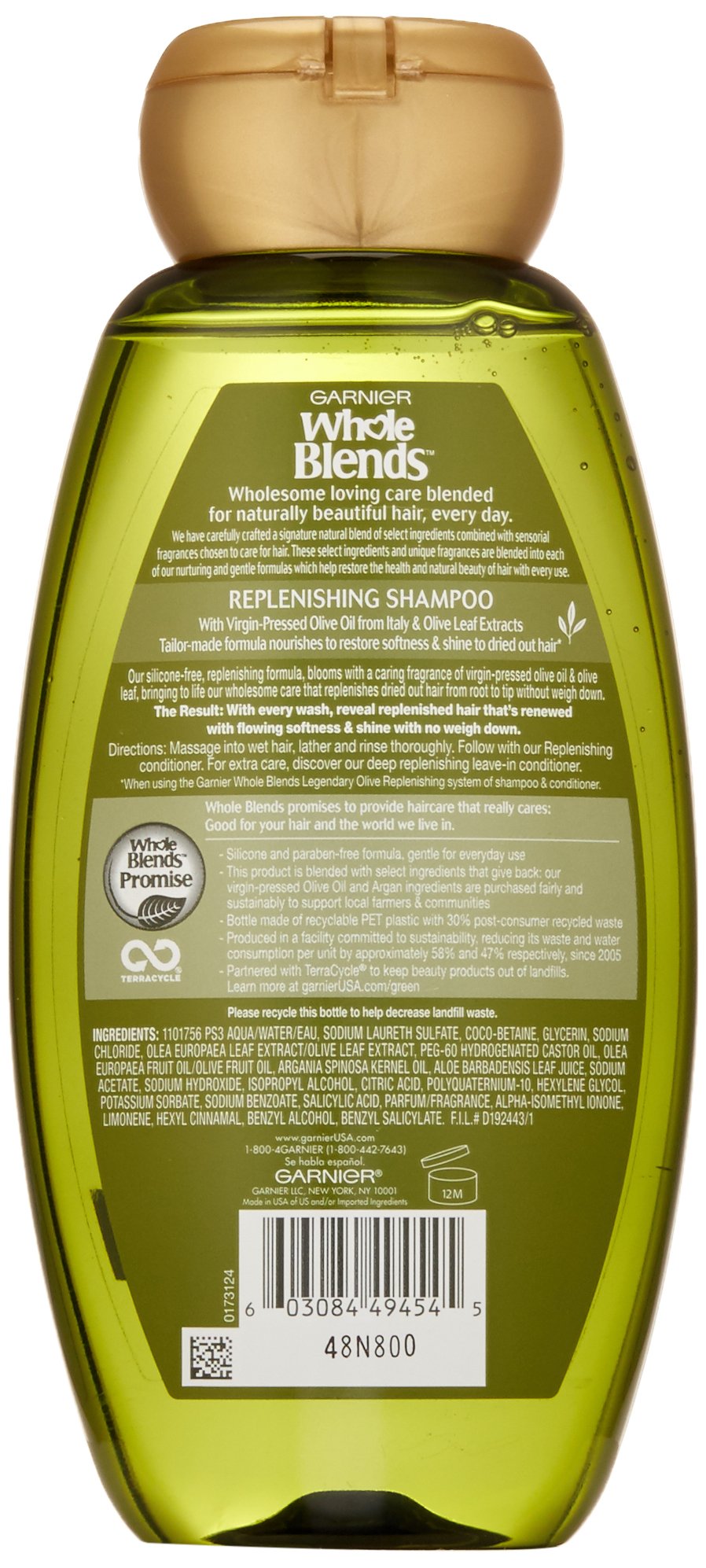 Garnier Whole Blends Replenishing Shampoo Legendary Olive, Dry Hair, 12.5 fl. oz.