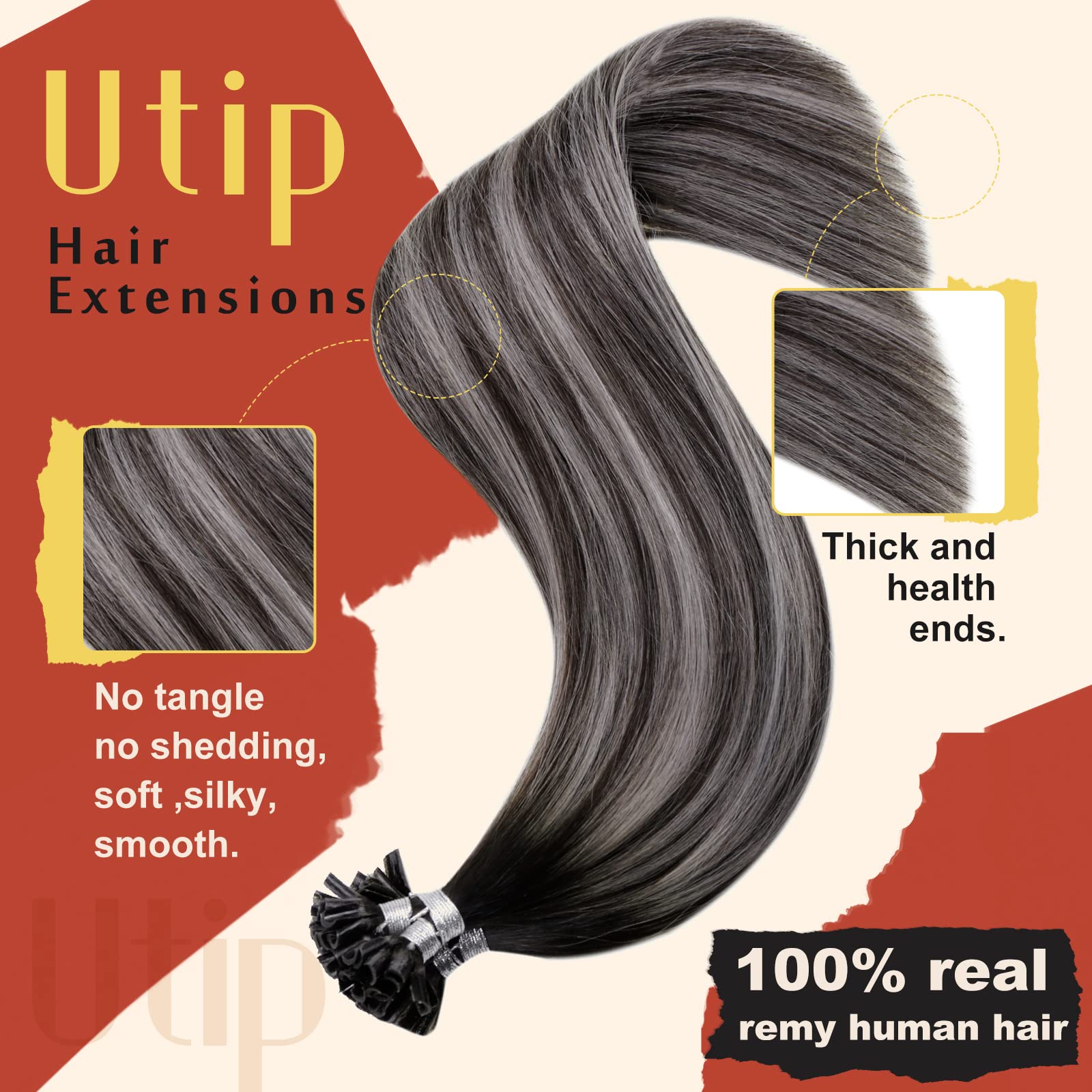 Hetto U Tip Hair Extensions Human Hair Black Ombre To Silver K Tip Hair Extensions Real Human Hair 14 Inch Keratin Tip Extension