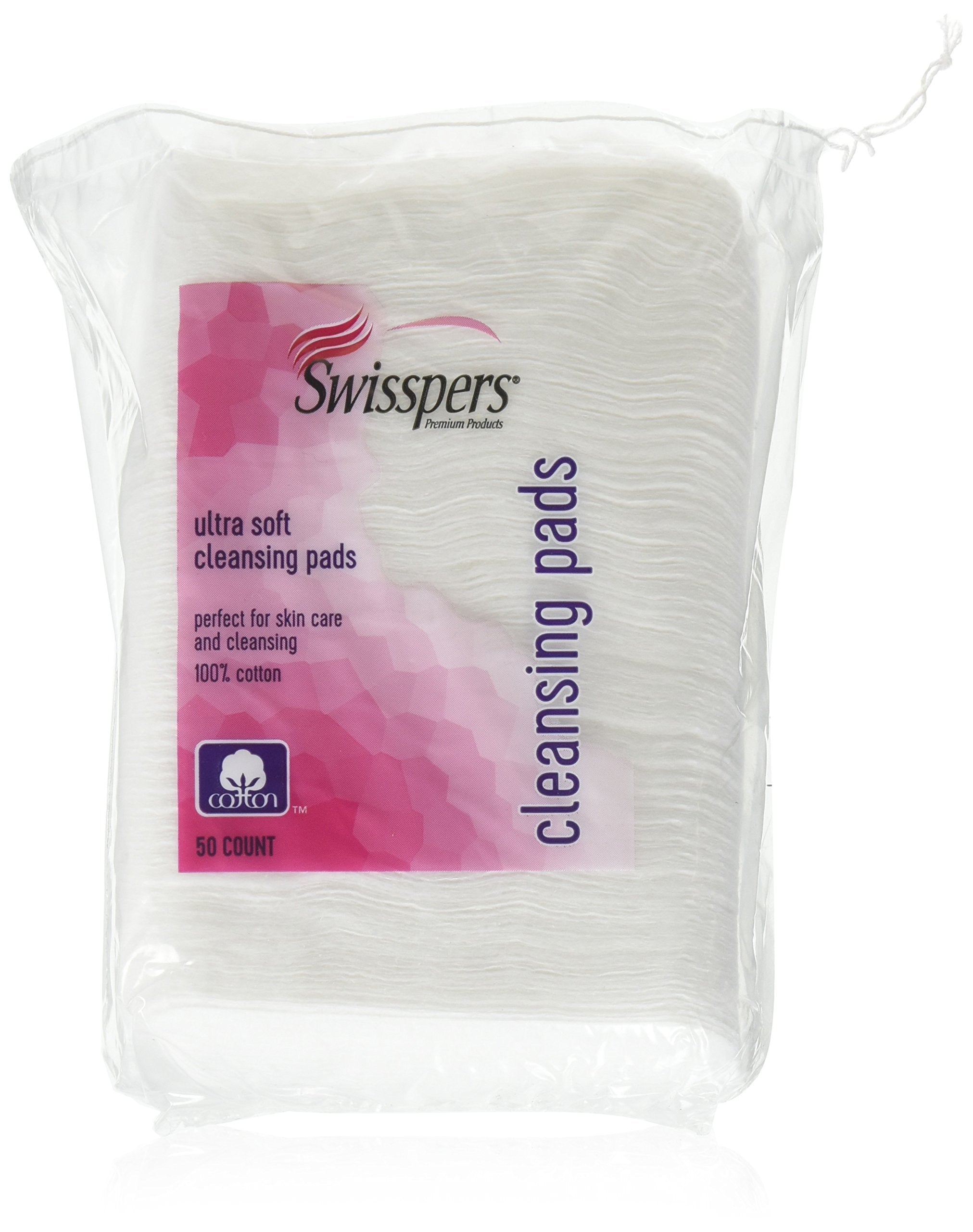 Swisspers Premium Ultra Soft Facial Cleansing Cotton Pads, 50 Count (Pack of 2)