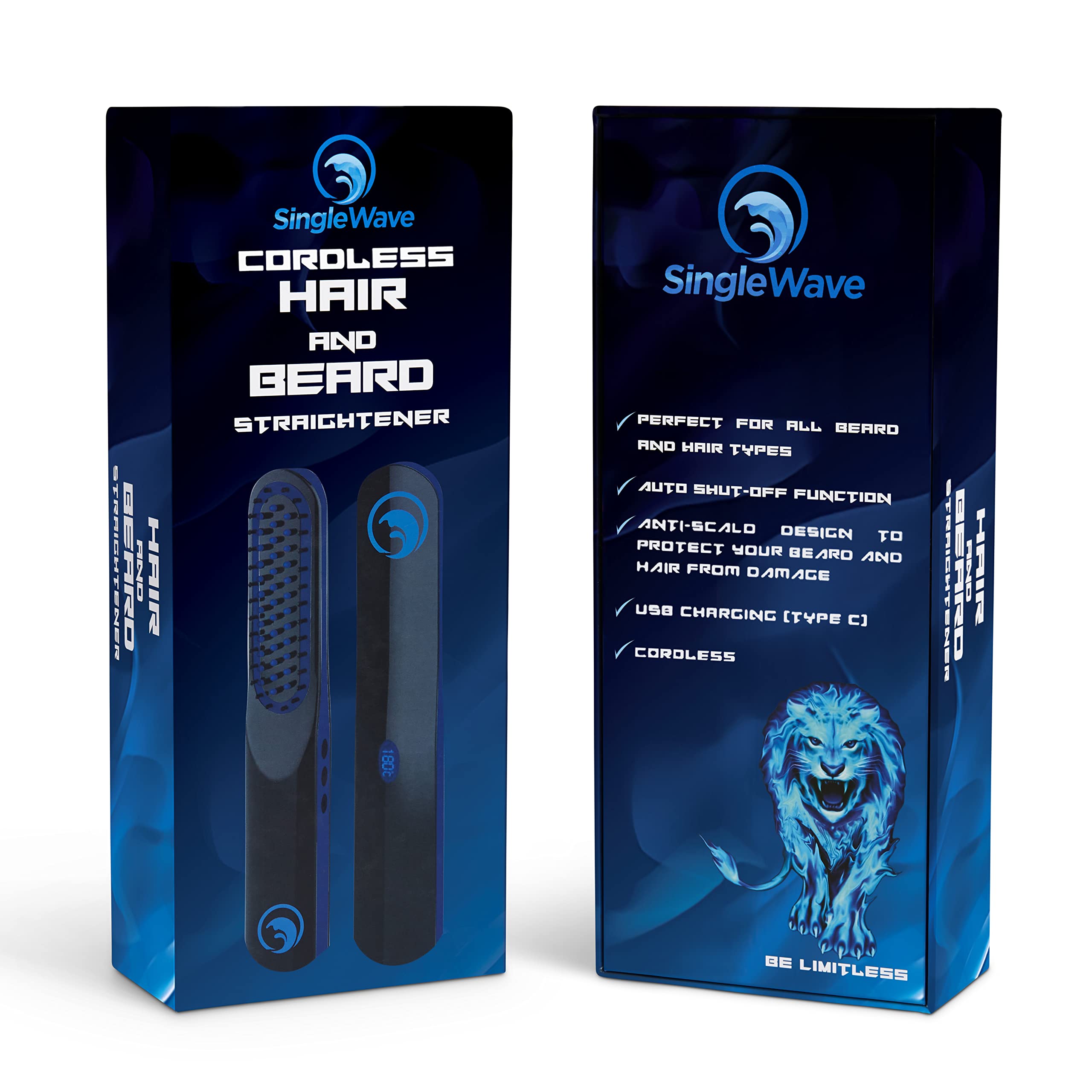 Beard Straightener, New Improved Charging Cable(USB C), Cordless Beard and Hair Straightening Comb, Rechargeable, Portable, and