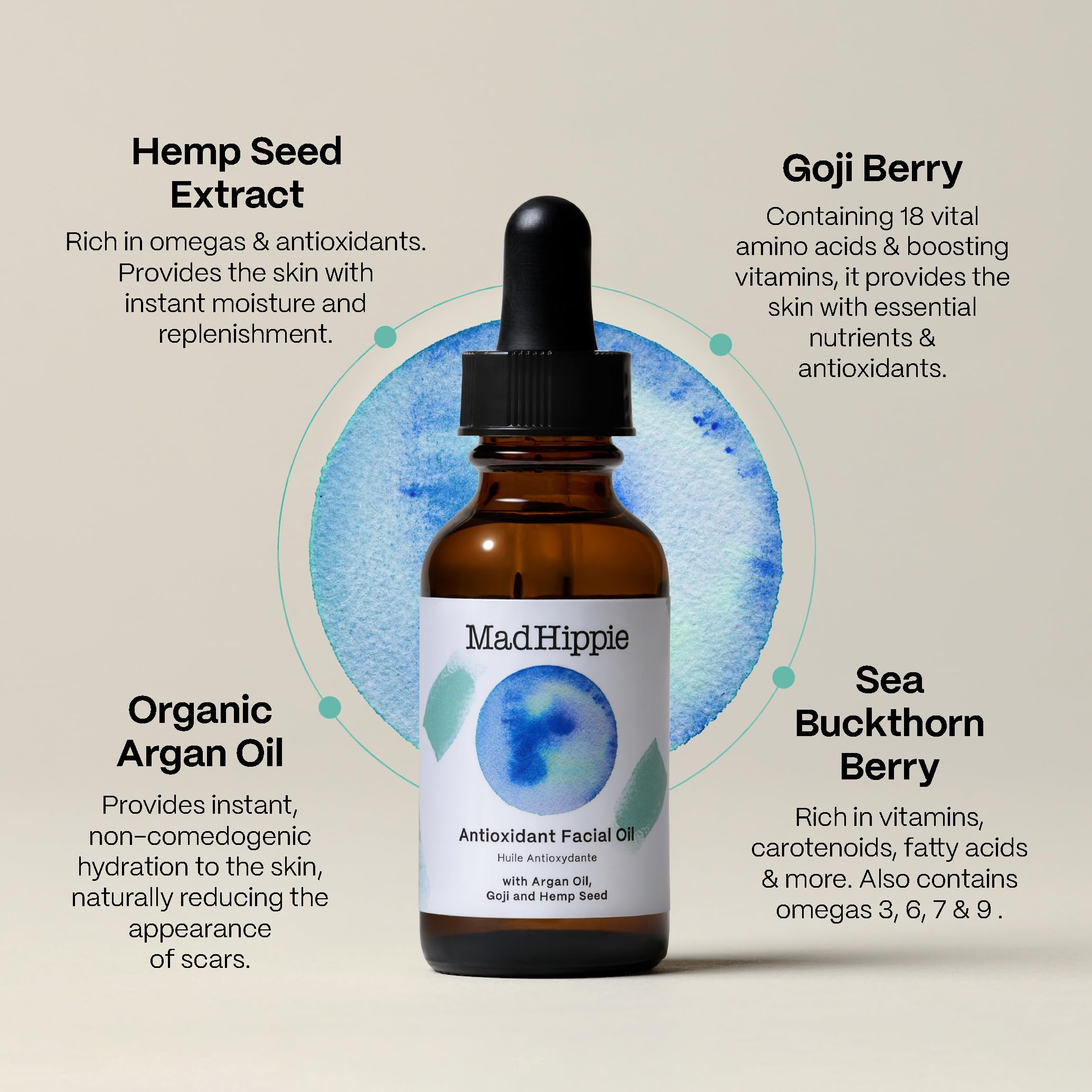 Mad Hippie Antioxidant Facial Oil - Face Oil For Women/Men With Organic Argan Oil, Non-Comedogenic Moisturizer For Face With Nat