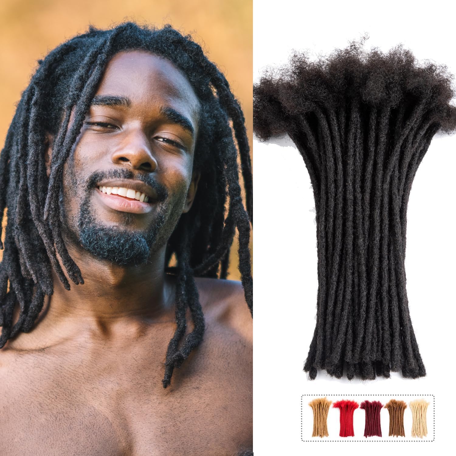 Teresa 8 Inch 0.4cm Width Loc Extension Human Hair Natural Black 60 Strands Full Hand-made Permanent Locs Extensions Can Be Dyed