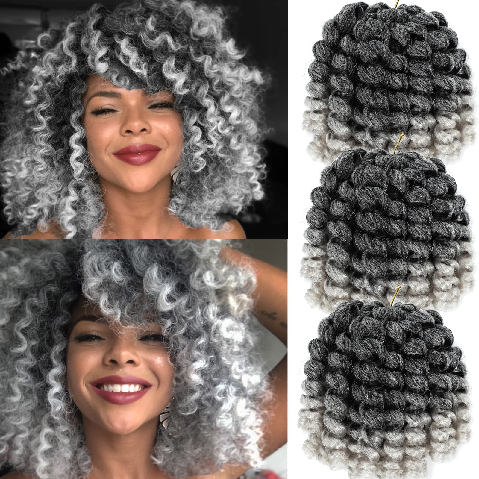 2X Ringlet Wand Curl Jamaican Bounce 3 Packs Silver Grey 8 inch Synthetic Crochet Hair Extensions Short Crochet Braiding Hair 20