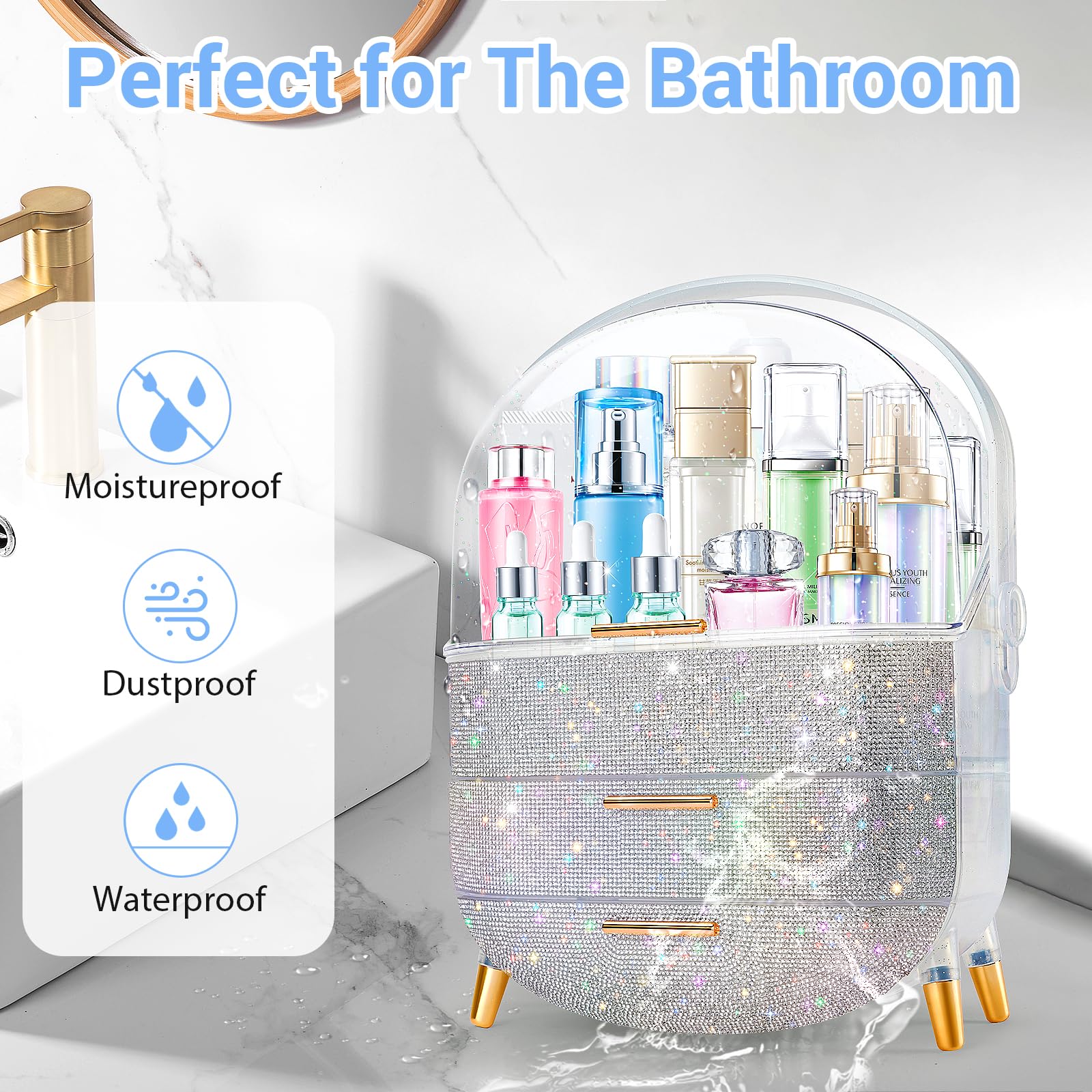 Ptesly Teen Girls Gift Makeup Organizer, Skincare & Jewelry Storage, Cosmetics Display Case, Makeup Holder, Bathroom Organizer (