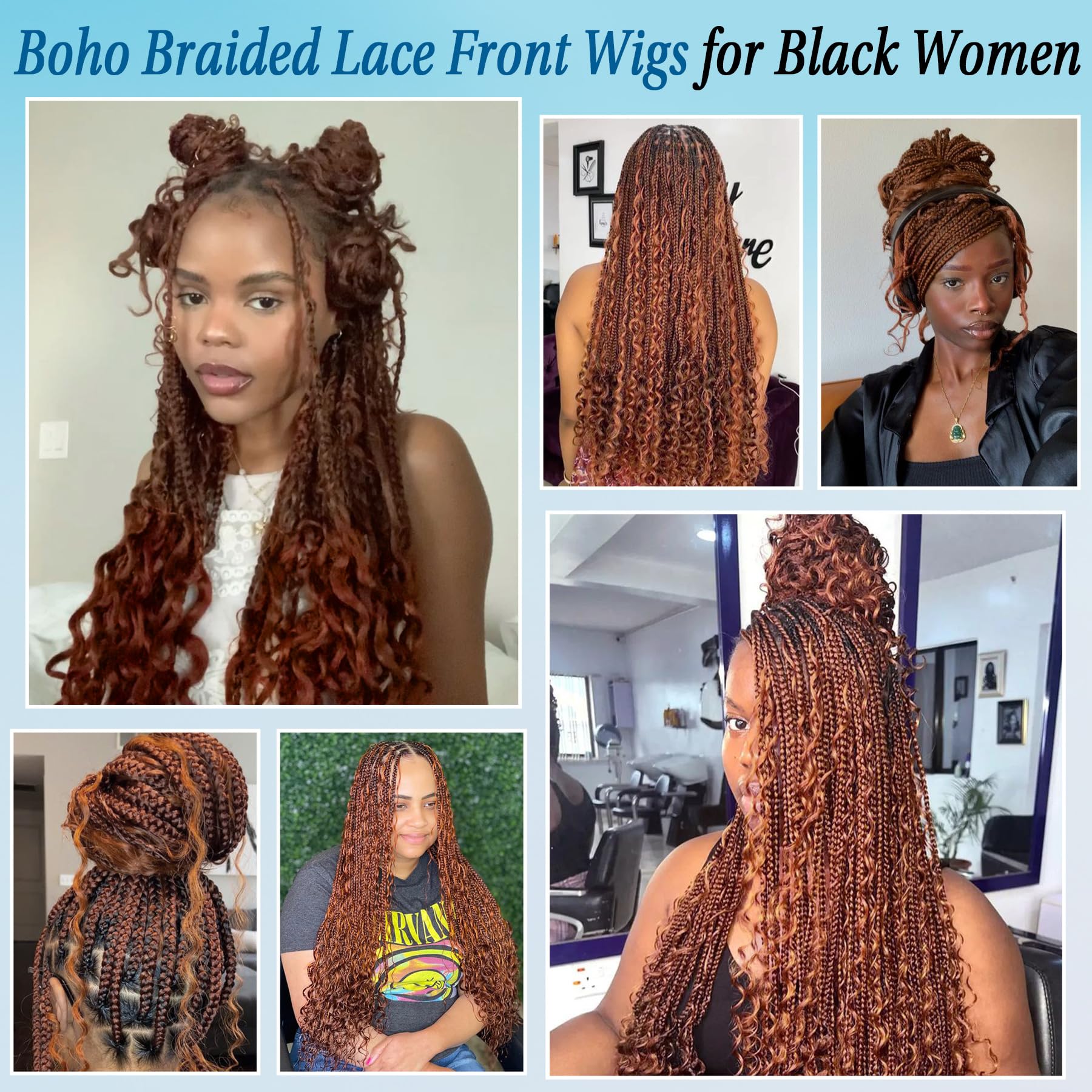Olymei Boho Braided Wig Box Braid Wig For Women Triangle Knotless Braided Wig With Curly Hair Braided Lace Wigs Human Hair Blend