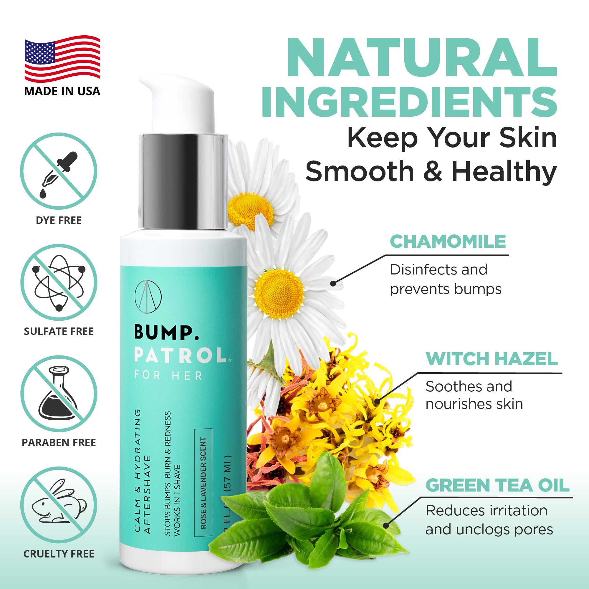 Bump Patrol For Her - Calm & Hydrating Aftershave for Women - Razor Bumps, Razor Burn, and Ingrown Hair Treatment for Bikini Are