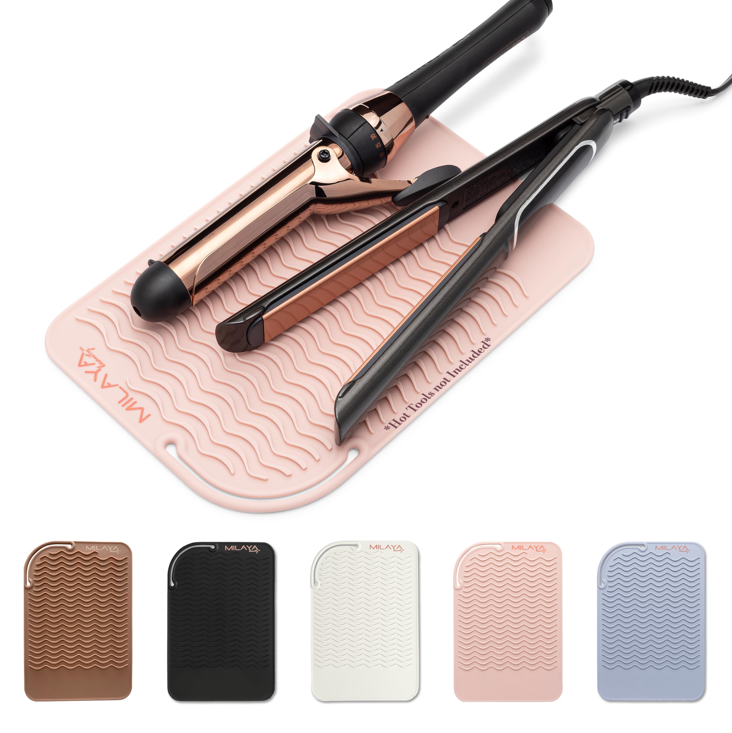 Milaya Beauty Heat Resistant Mat - Silicone Curling Iron Holder - 11"x7.5" - Rose Gold - Model 1002