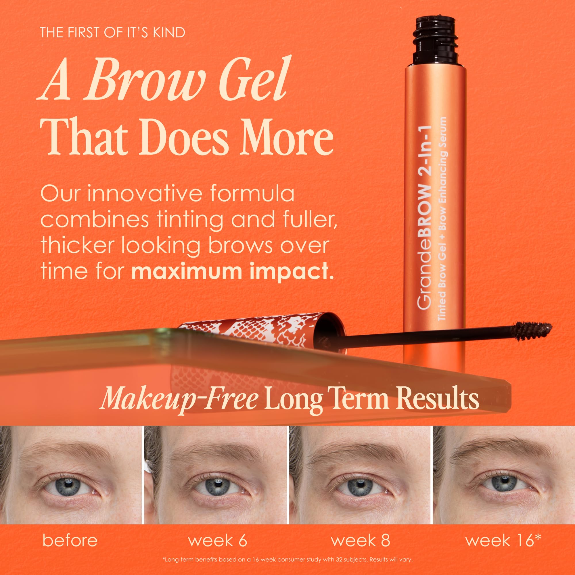Grande Cosmetics 2-In-1 Tinted Brow Gel + Brow Enhancing Serum, Thick & Darker Brows, Shape & Fill Brows Effortlessly, Medium, T