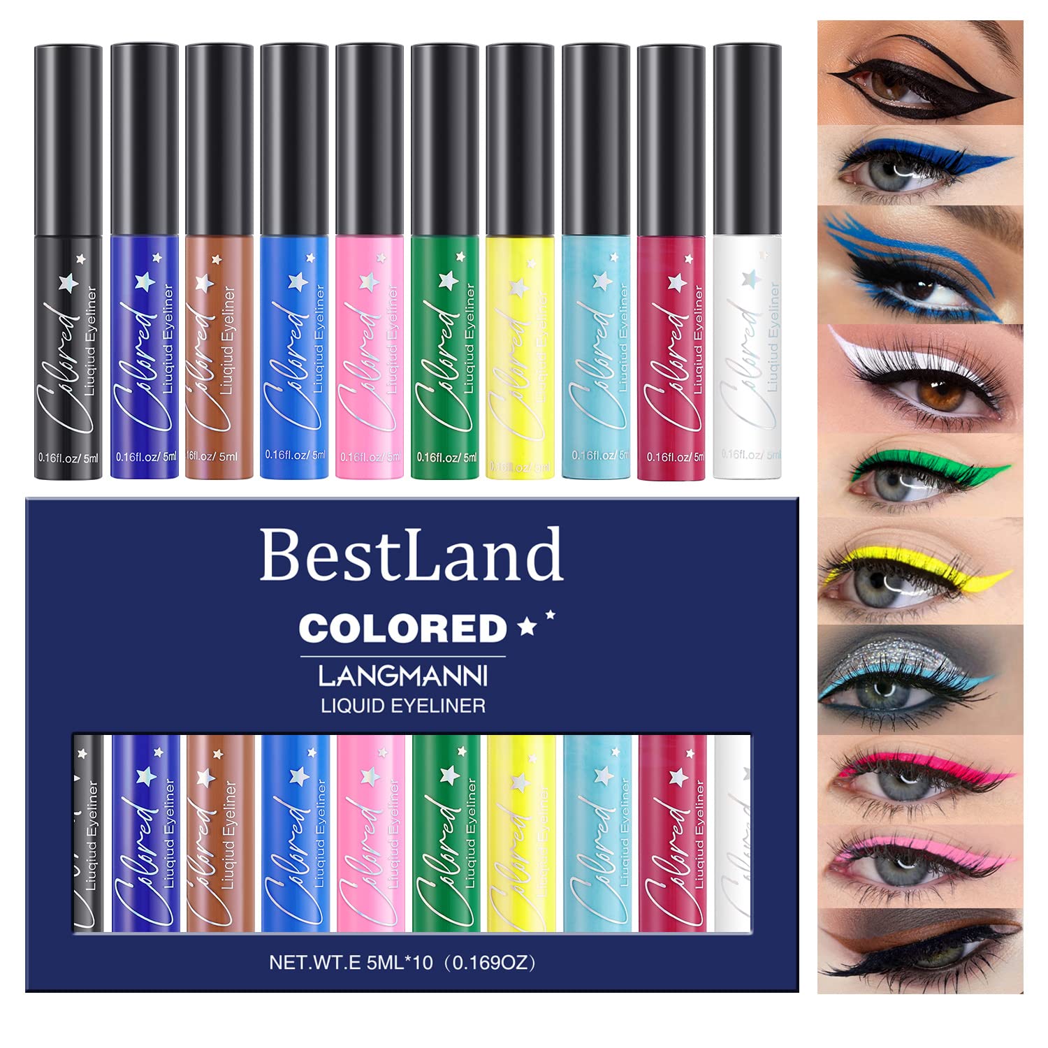 Bestland 10 Colors Liquid Matte Eyeliner White Black Blue Brown Colored Liner Waterproof Bright Colorful Rainbow Eyeliner Pencil