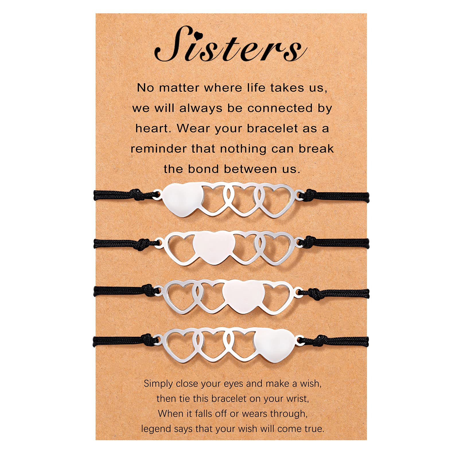 UNGENT THEM 4 Sisters Gifts from Sister Jewelry Birthday Christmas Matching Heart Best Friend Friendship Distance Bracelets