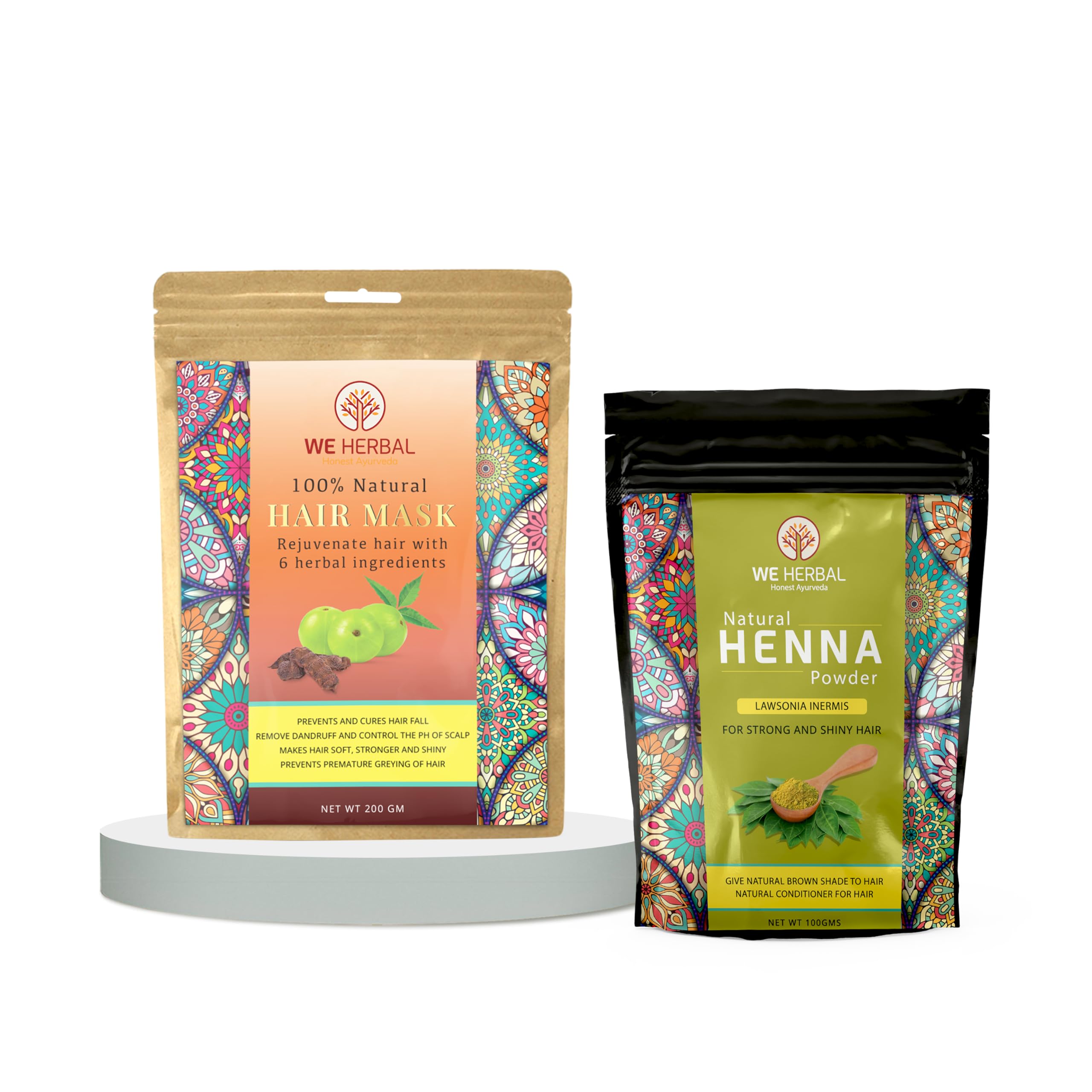 We Herbal Natural Henna Powder And Hair Mask Combo, 200G Each, Brown Hair Colour, Deep Conditioning Hair Treatment, Herbal Hair 