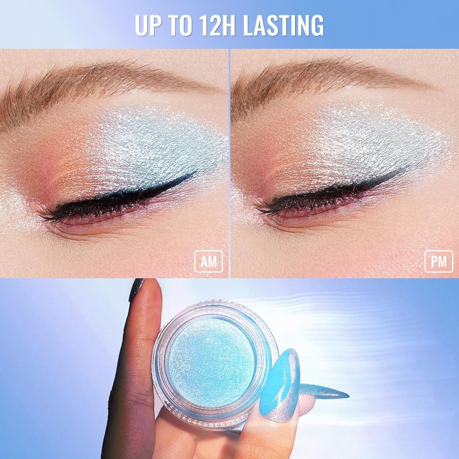 Oulac Blue Cream Eyeshadow Also For Highlighter Large Capacity Highly Pigmented Eye Shadow Waterproof &Long Lasting With Moistur