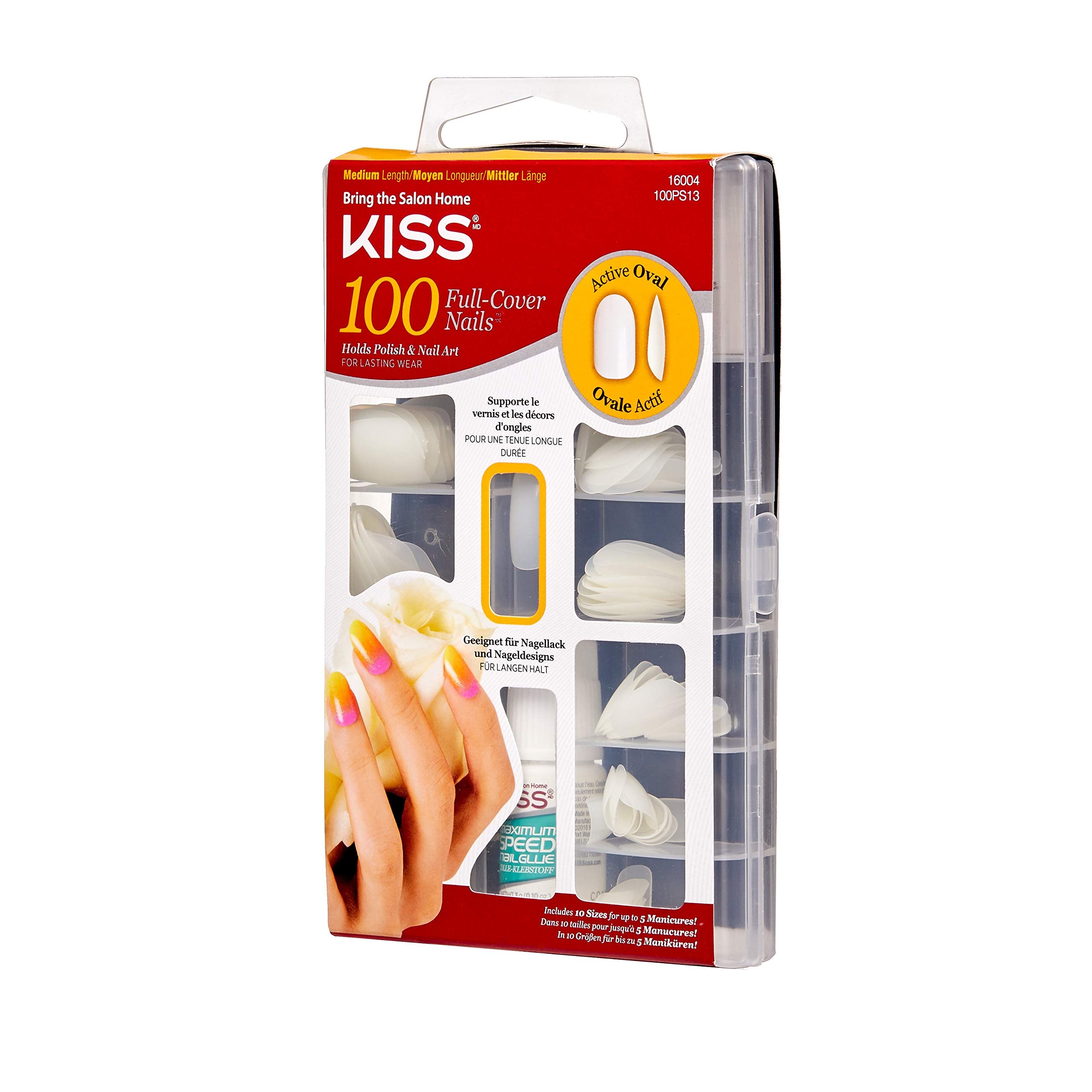 Kiss 100 Full Cover Nails Active Oval (Medium Length) (3 Pack)