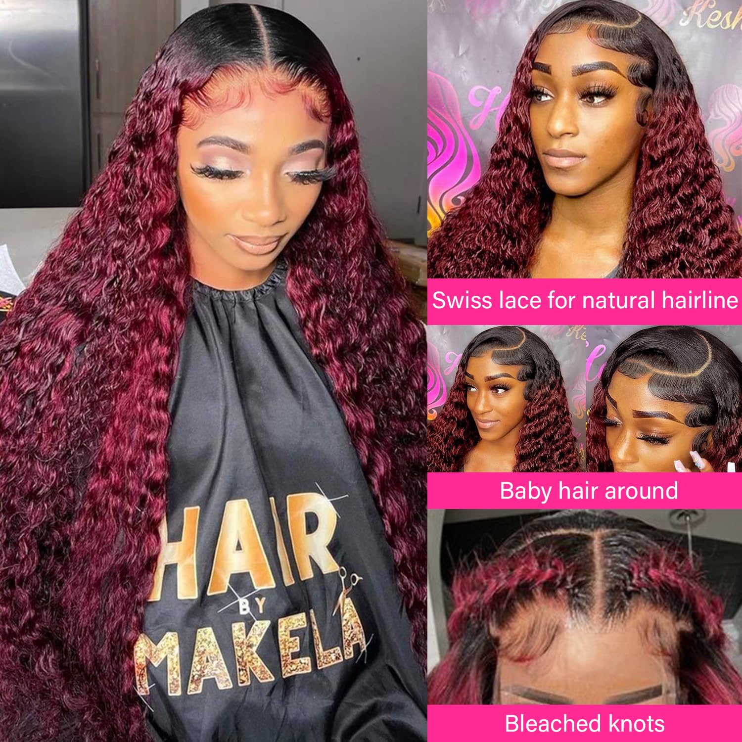 Juvid 99J Burgundy Curly Lace Front Wig Human Hair 13X6 Hd Lace Frontal Wigs Pre Plucked With Baby Hair Glueless 180% Density Da