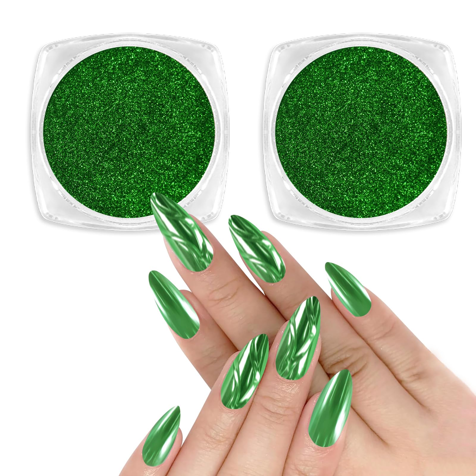 Allstarry Chrome Nail Powder, 2 Colors Metallic Effect Mirror Chrome Powder Pigment Manicure Magic Glitter Dust Kit for Gel Poli