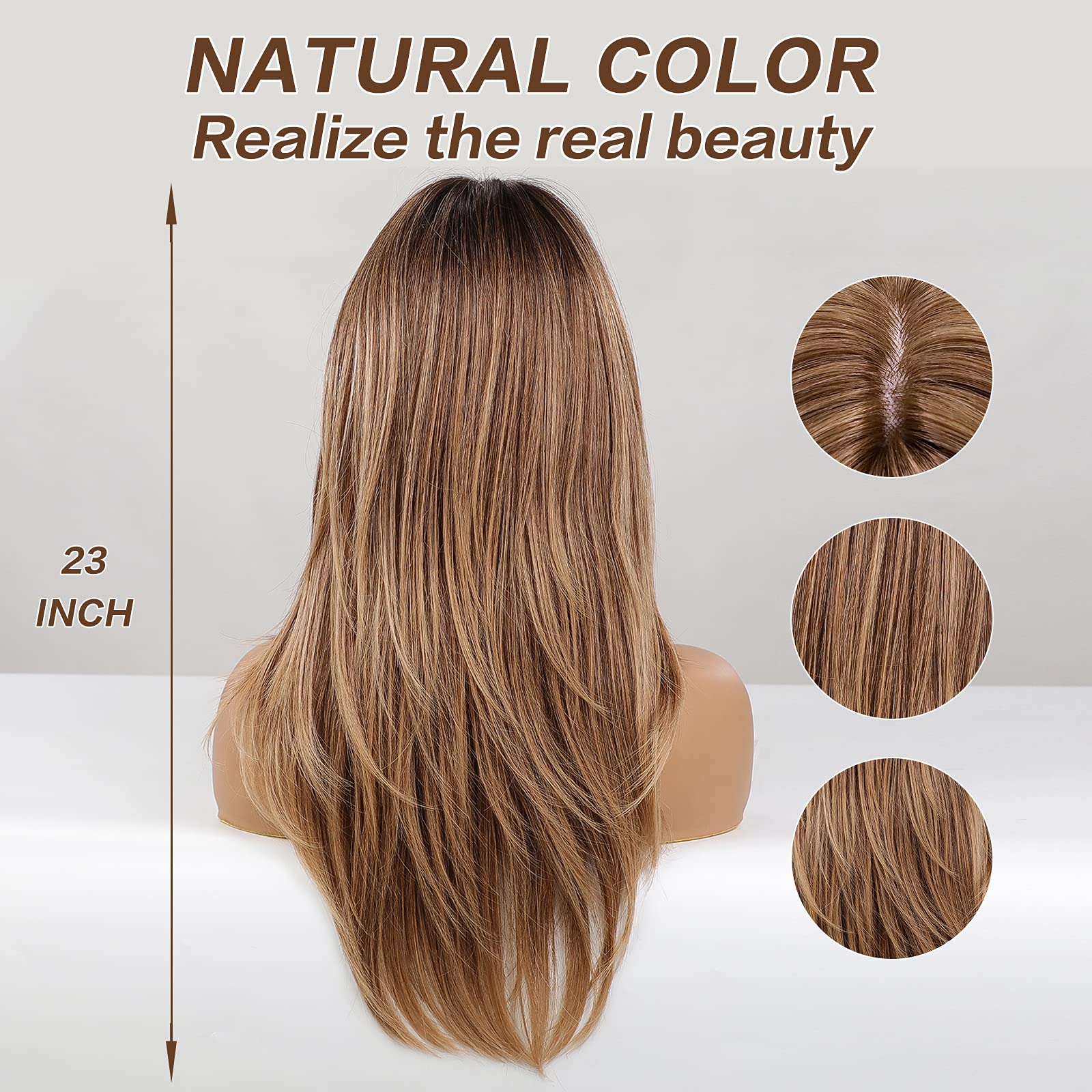 HAIRCUBE Long Ombre Brown Layered Synthetic Curly Wig - 23 Inch, Middle Parting, Women's Hairpiece
