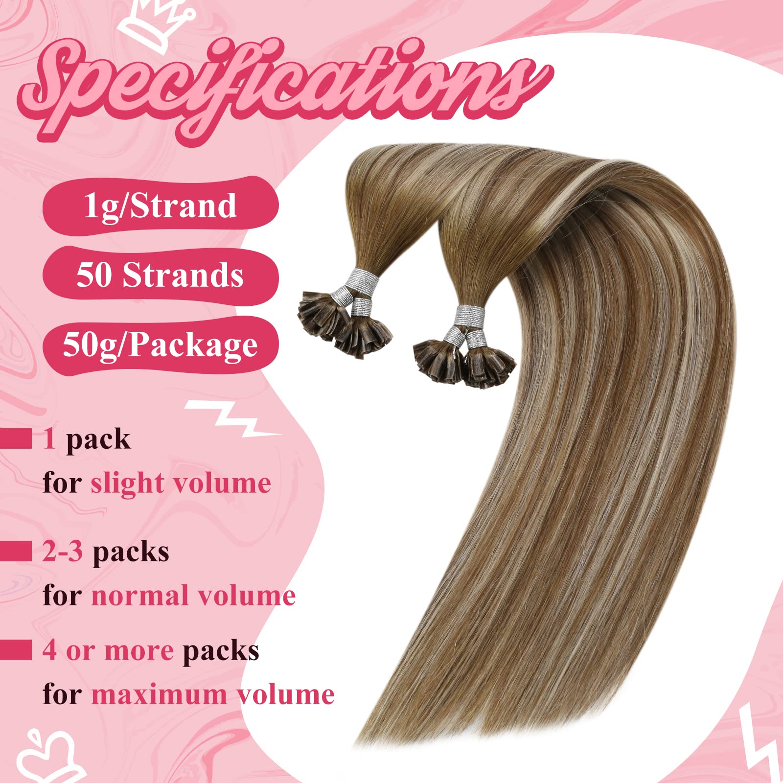 [Hot]Sunny U Tip Real Hair Extensions Balayage Blonde Utips Hair Extensions Medium Brown Balayage Platinum Blonde Utip Extension