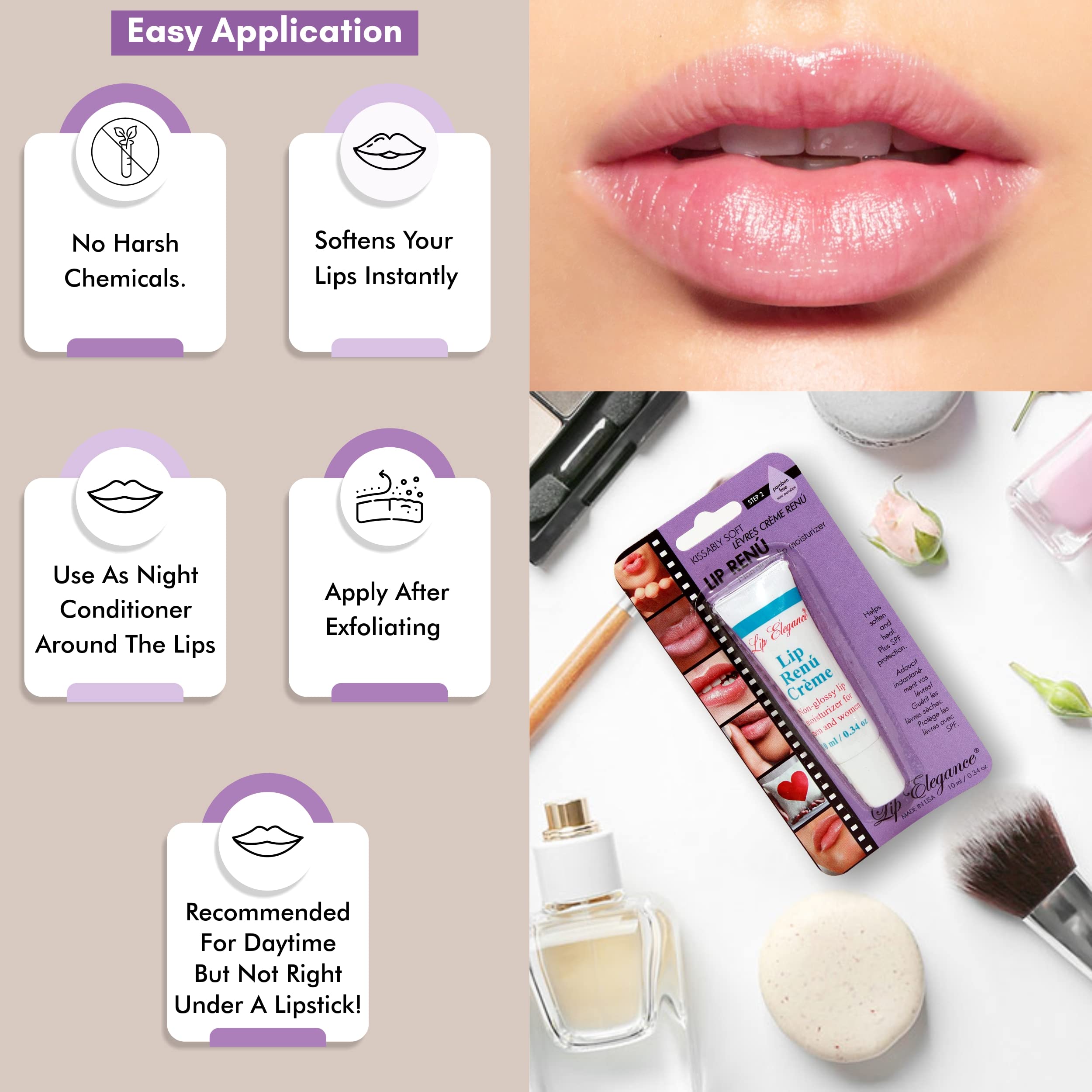 Lip Elegance Lip Renu Cream - Deep Nourishment Lip Moisturizer - Non-Glossy Lip Cream for Men and Women - SPF-6 Support for Lip