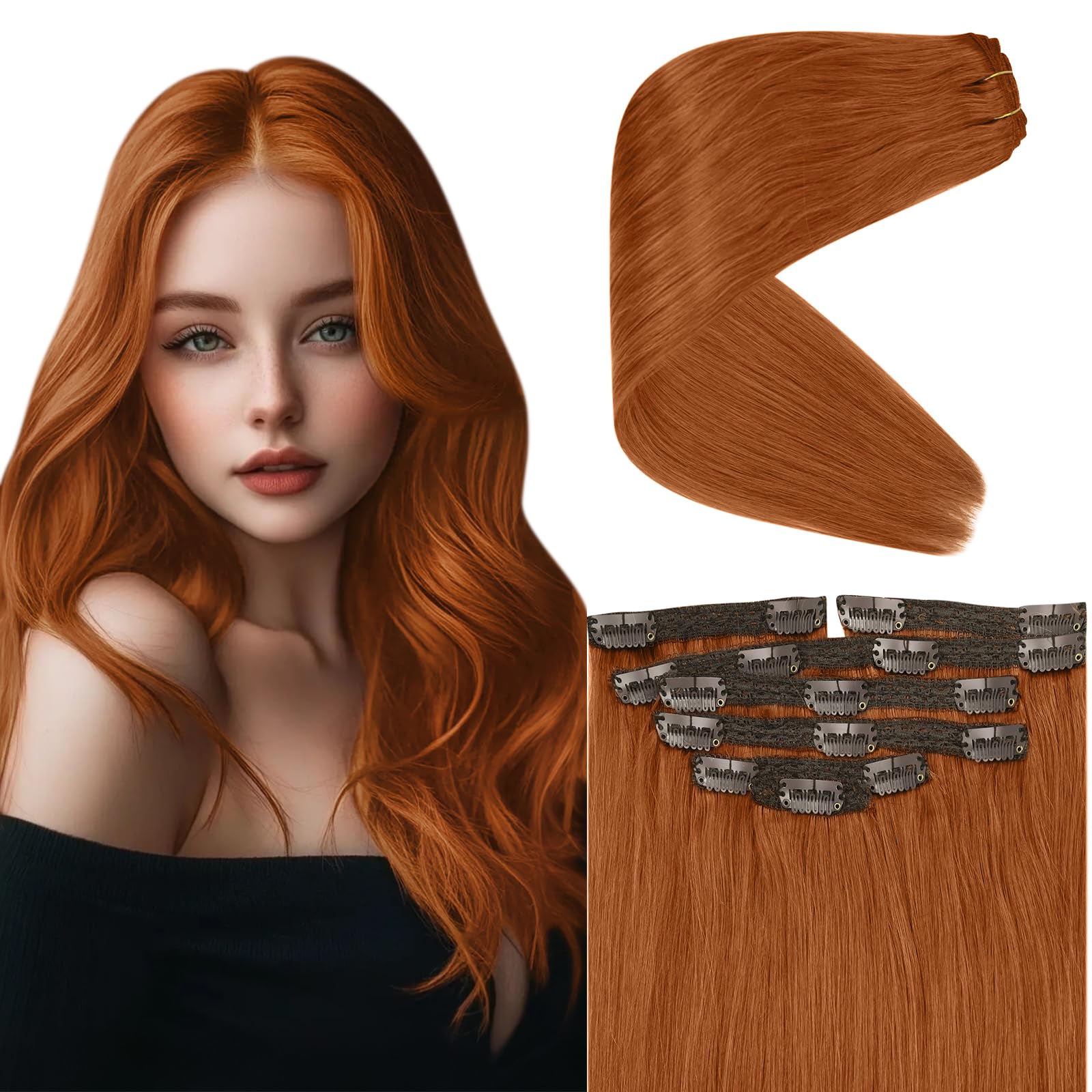 Sunny Copper Clip in Hair Extensions Human Hair Copper Clip in Extensions Colorful Clip in Copper Hair Extensions Real Human Hai