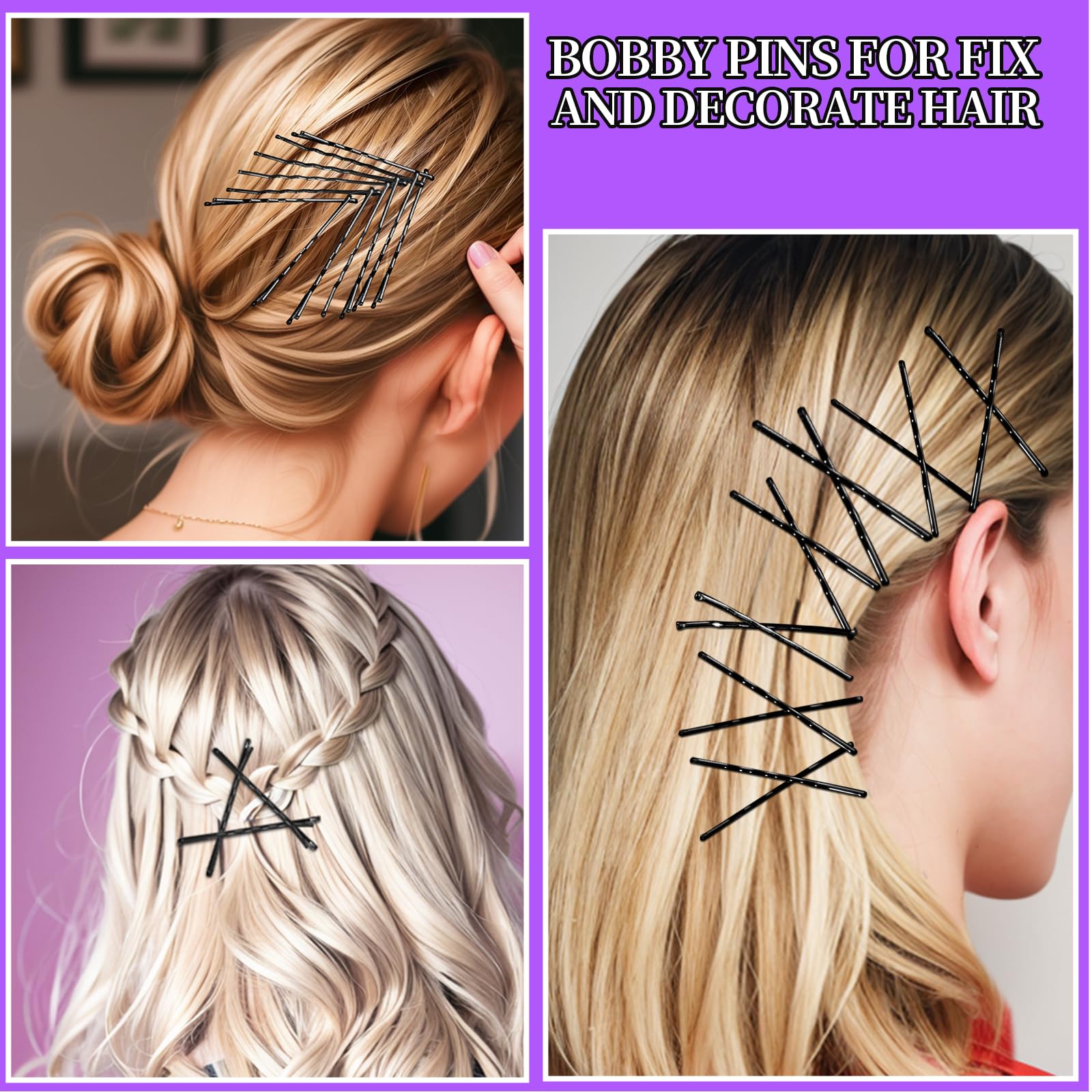 Teenitor 300Pcs Hair Pins Bobby Pins Black, 100 Black Bobby Pins 100 Hair Pins For Women And 100 Clear Hair Bands Kit, Black Hai