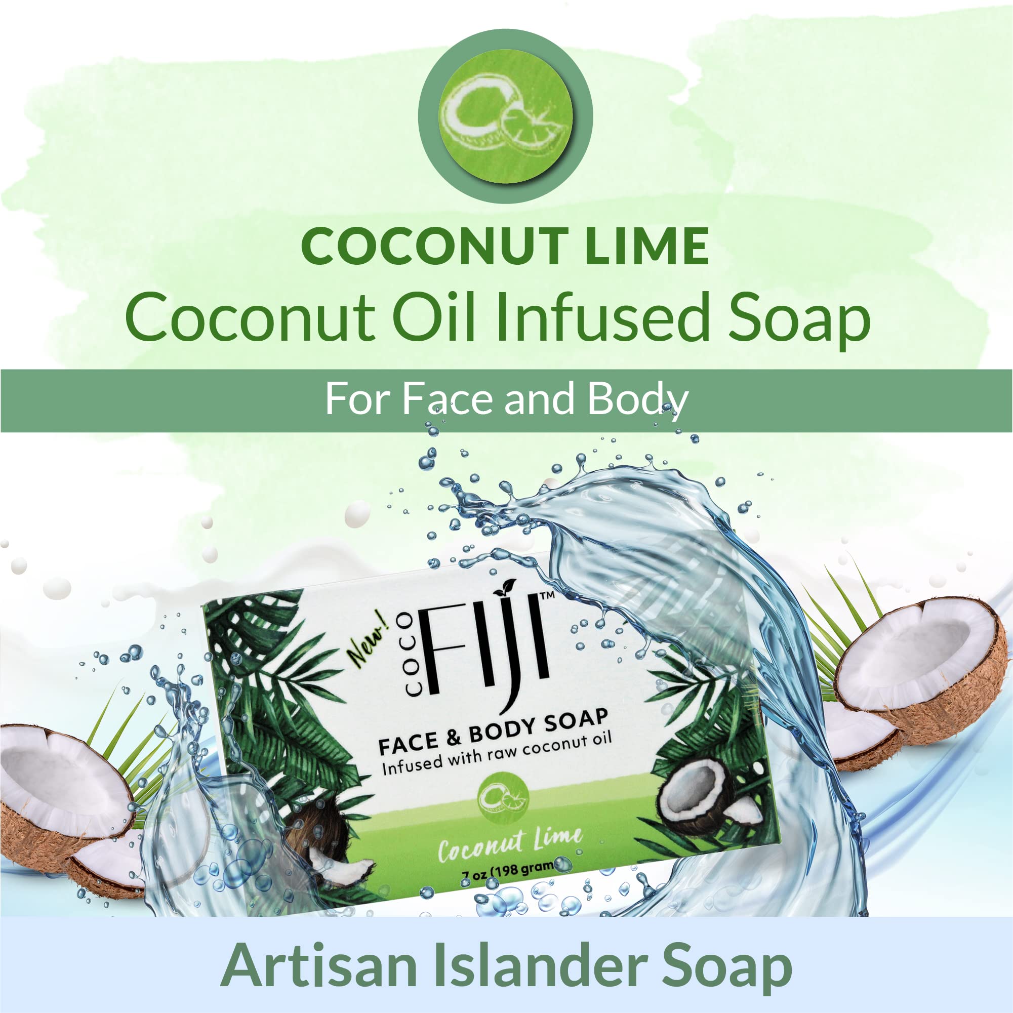 Coco Fiji Soap Bar for Face and Body Infused With Organic Coconut Oil, Coconut Lime, Essential Oil, Natural Soap for Moisturizin