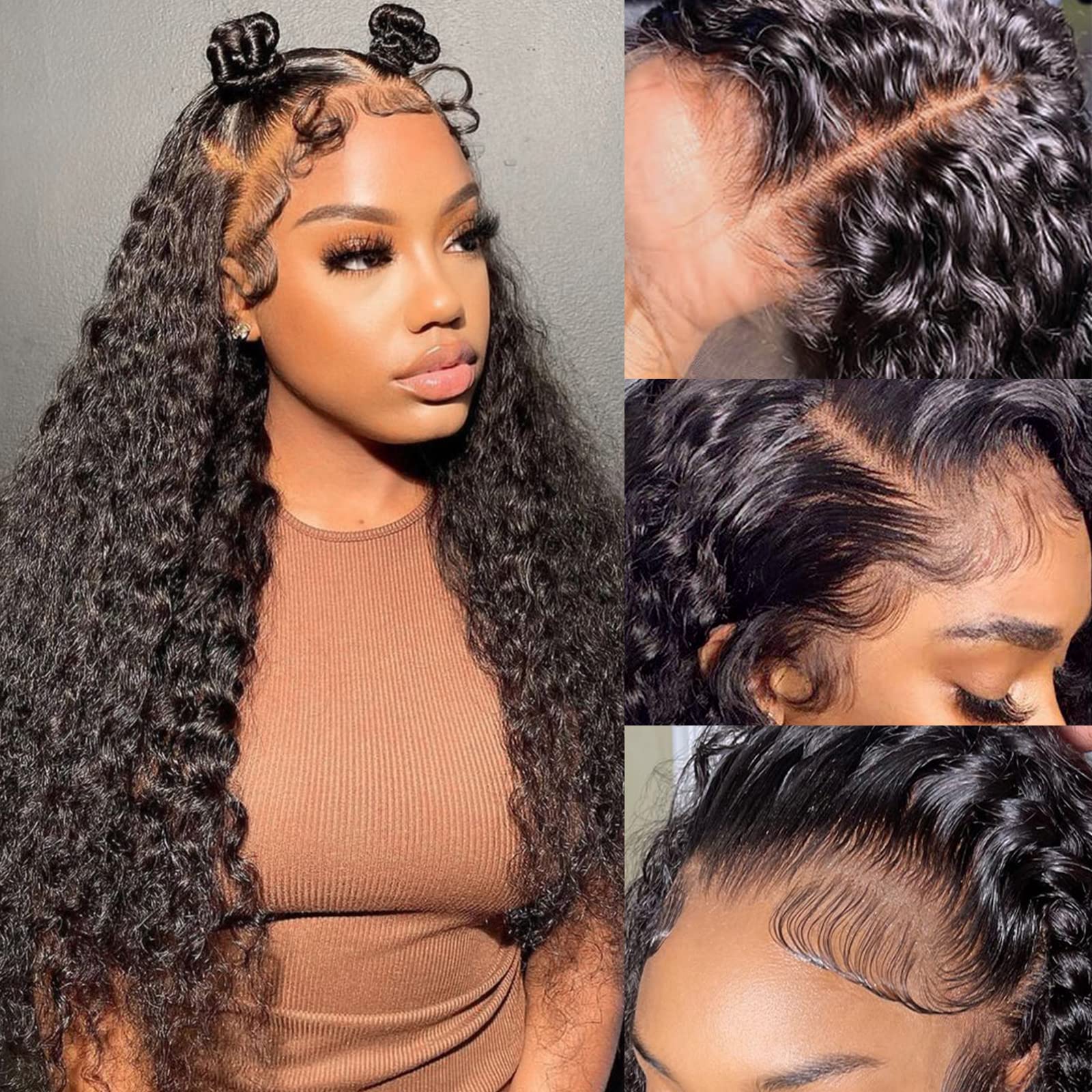 AISI 13x4 Deep Wave Lace Front Wigs Human Hair 180 Density Pre Plucked Lace Frontal Wigs Human Hair Deep Wave Lace Frontal Wigs 