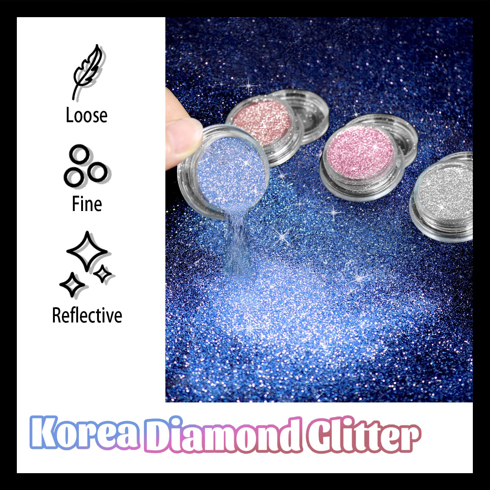 Allstarry Diamond Nail Glitter 4 Colors Sparkling Korea Reflective Glitter Diamond Dust Shiny Powder Pigment Craft Sequins Nail