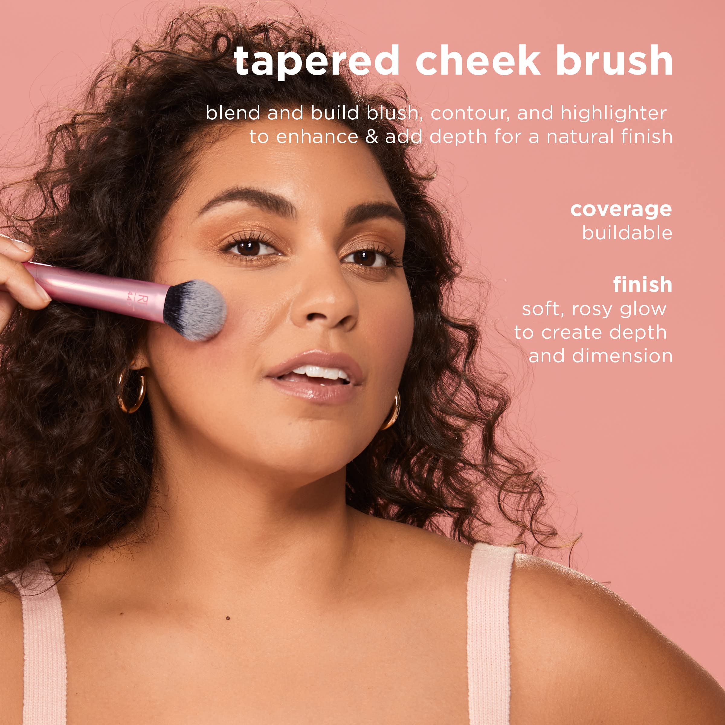 Real Techniques Tapered Cheek Makeup Brush, For Blush, Highlighter, Loose, Or Pressed Powder, Soft, Synthetic Bristles, Precise