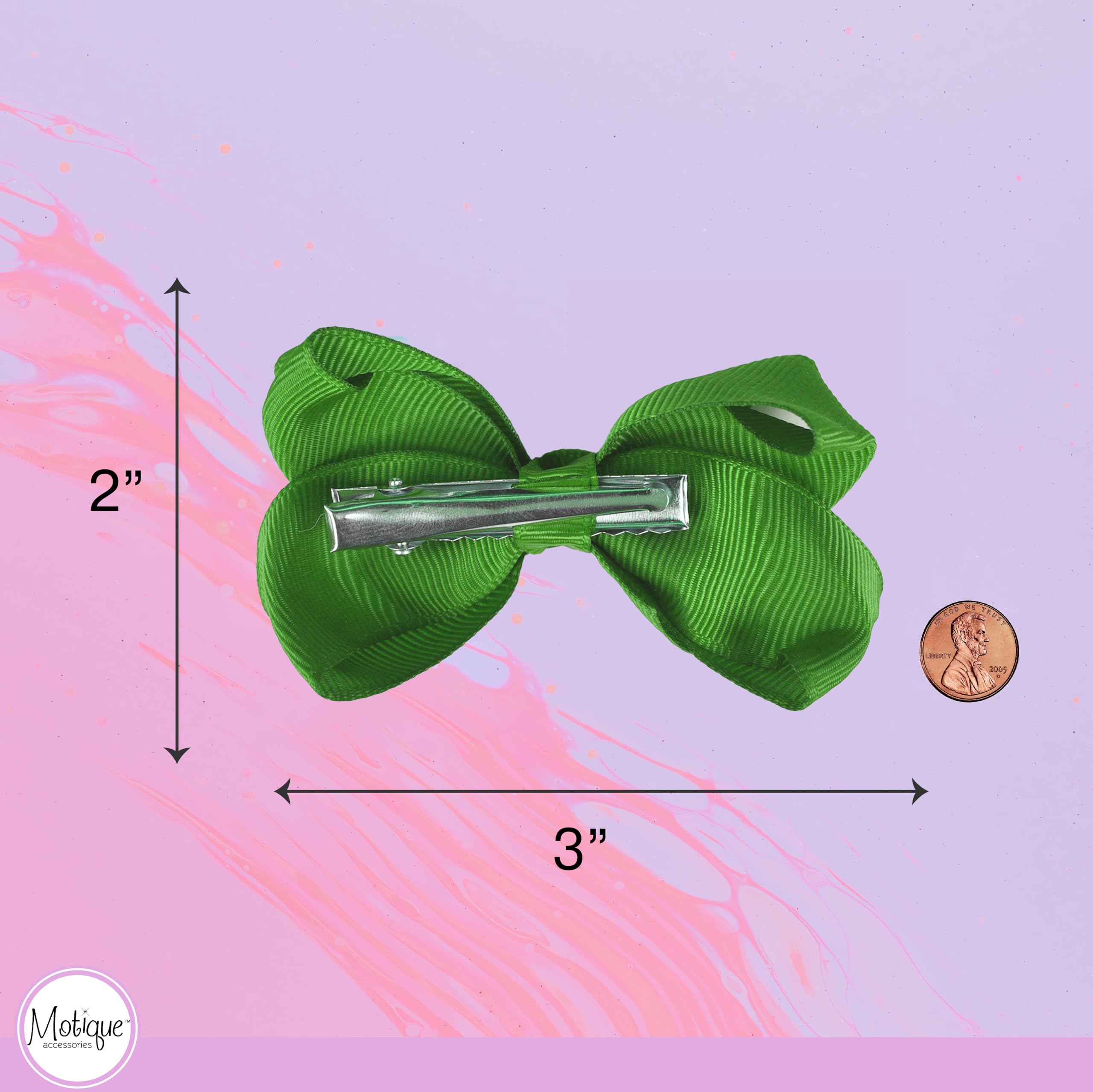 3 Inch Grosgrain Bow for Little Girls- Set of 2 (Kelly Green)