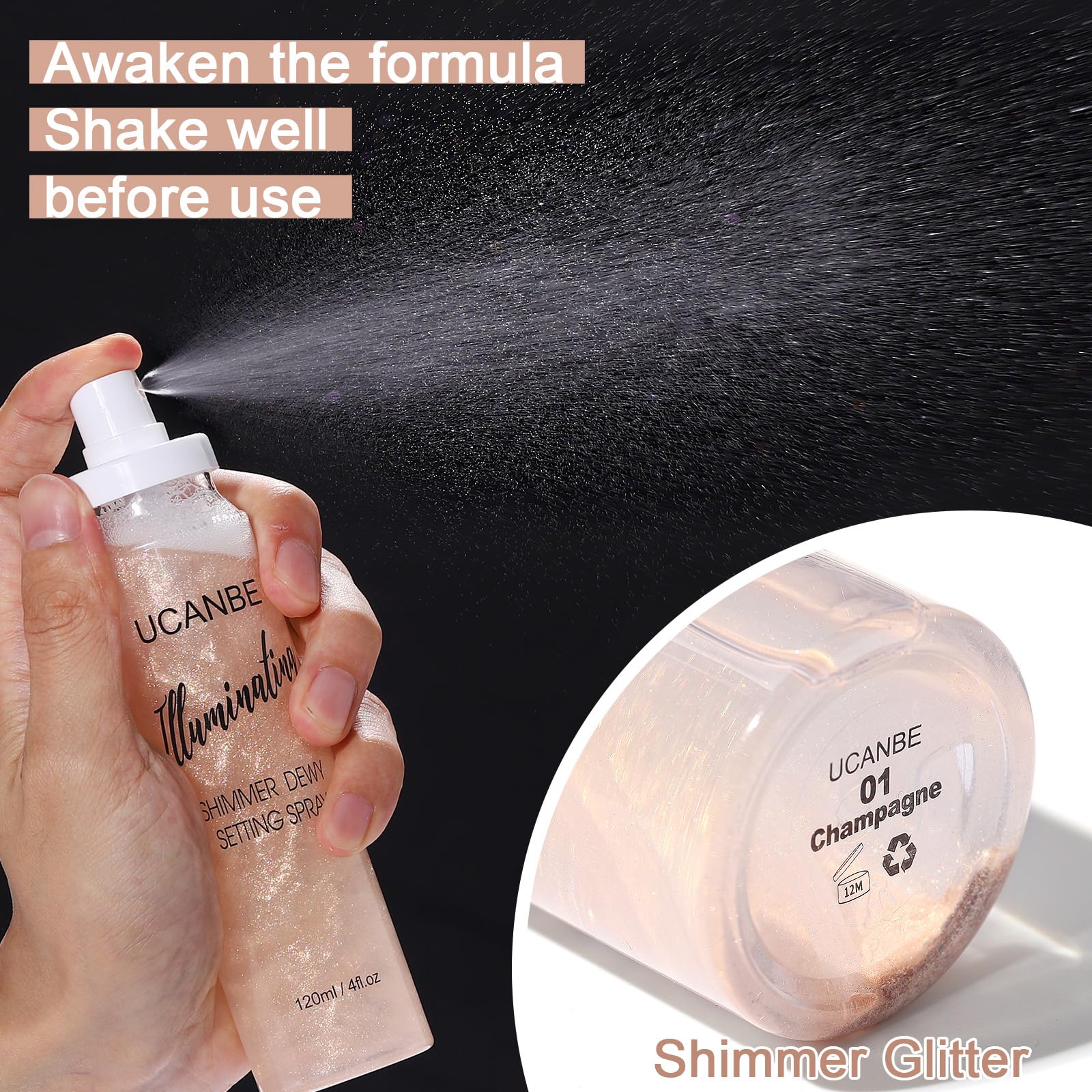 Ucanbe Shimmer Dewy Setting Spray - Glowing + Makeup Setting Spray 2 In 1 Lightweight Formula For A Radiant Glow,Long-Lasting Fa
