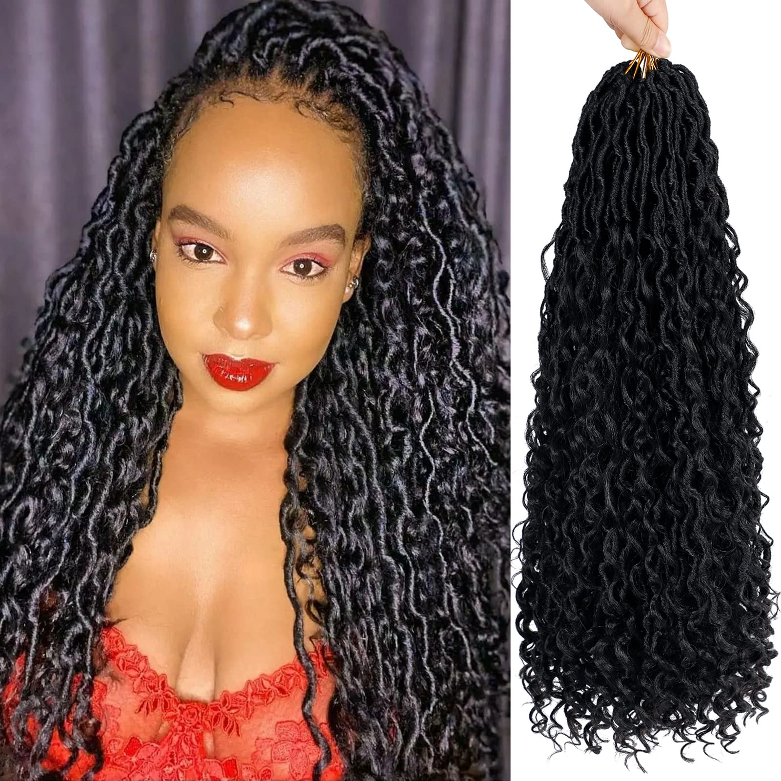 Goddess Locs Crochet Hair 22 Inch 7 Packs Boho Faux Locs Crochet Hair for Black Women Pre Looped Crochet Locs with Curly Ends (#