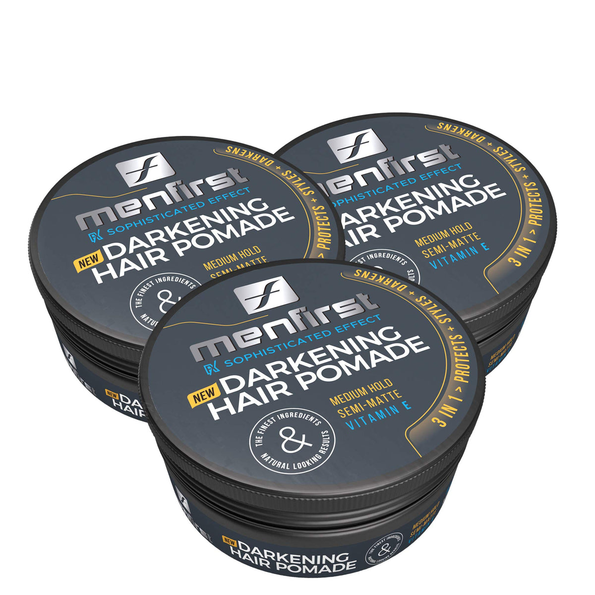 Menfirst Hair Pomade For Men - 3 Pack - Instant Gray Coverage For Medium Brown To Black Hair - Hair And Beard Wax Like Styling P