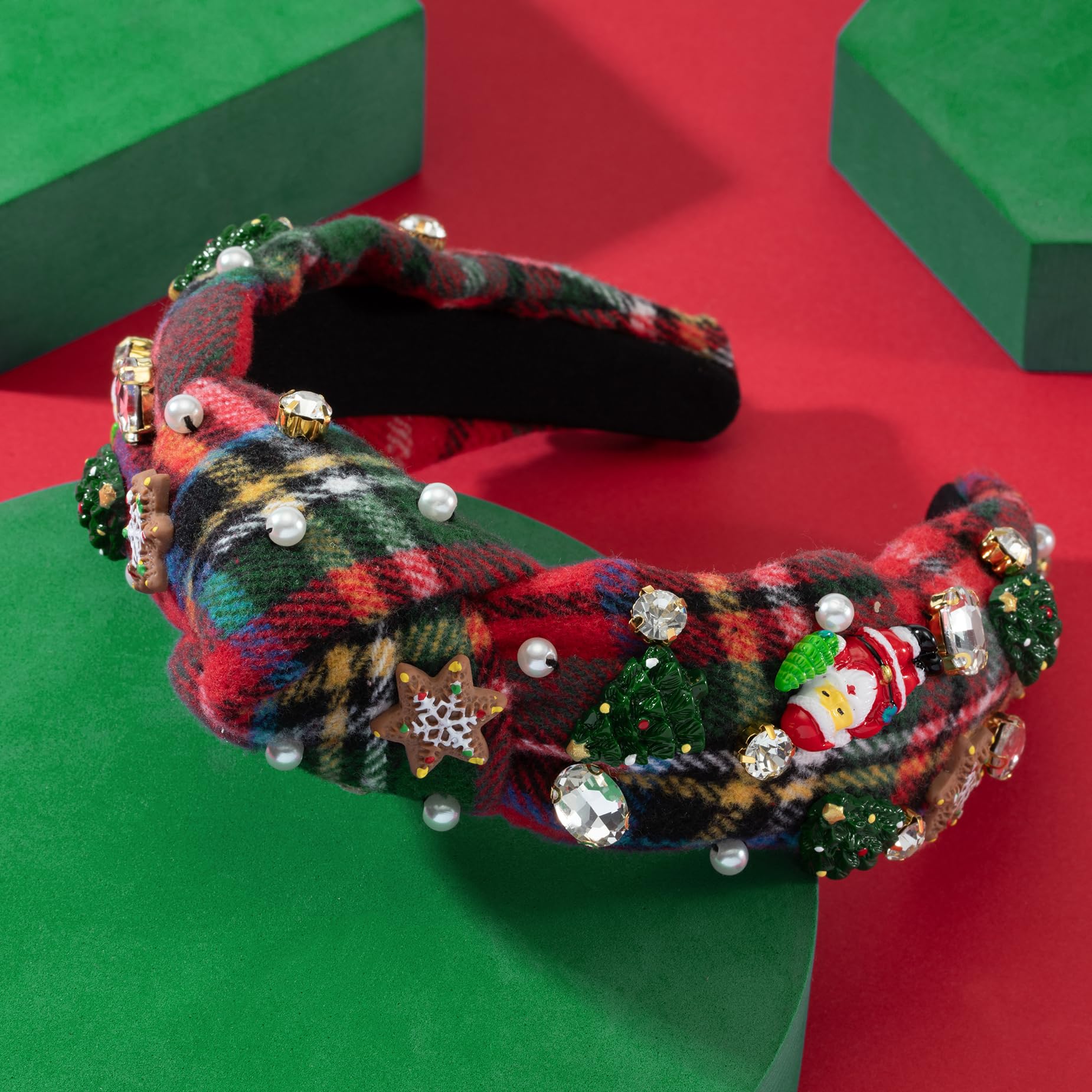 Mixcbe Christmas Jeweled Headband For Women Rhinestone Xmas Tree Snowflake Santa Embellished Knotted Hairband Xmas Twist Wide Re