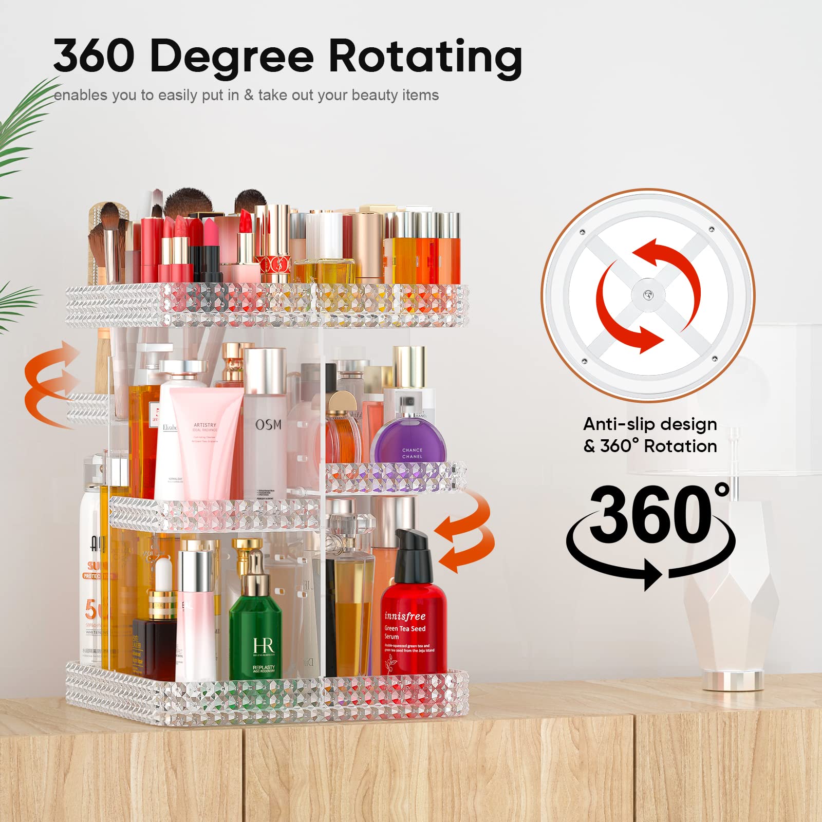 DALEMKY Makeup Organizer 360 Rotating Acrylic Clear Organizador De Perfumes, 7 Layers Large Makeup Organizers and Storage, Perfu