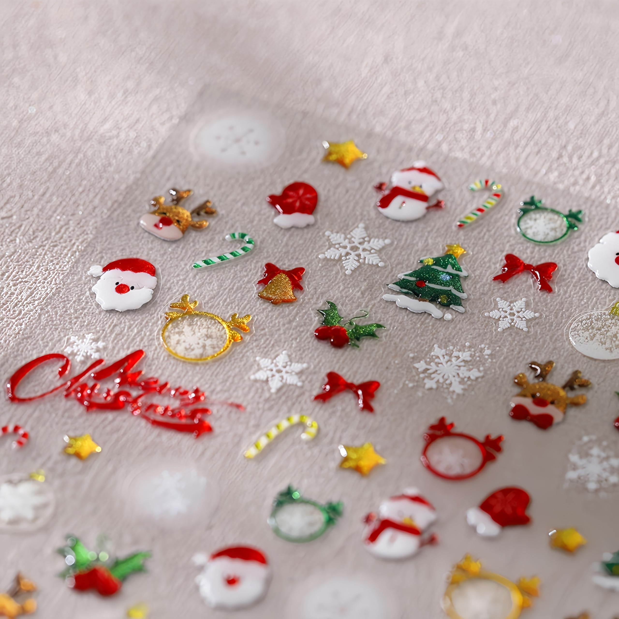 Christmas Nail Stickers Winter Snowman Snowflake Nail Art Stickers 5D Jelly Relief Cute Elk Santa Claus Christmas Snowflake Nail