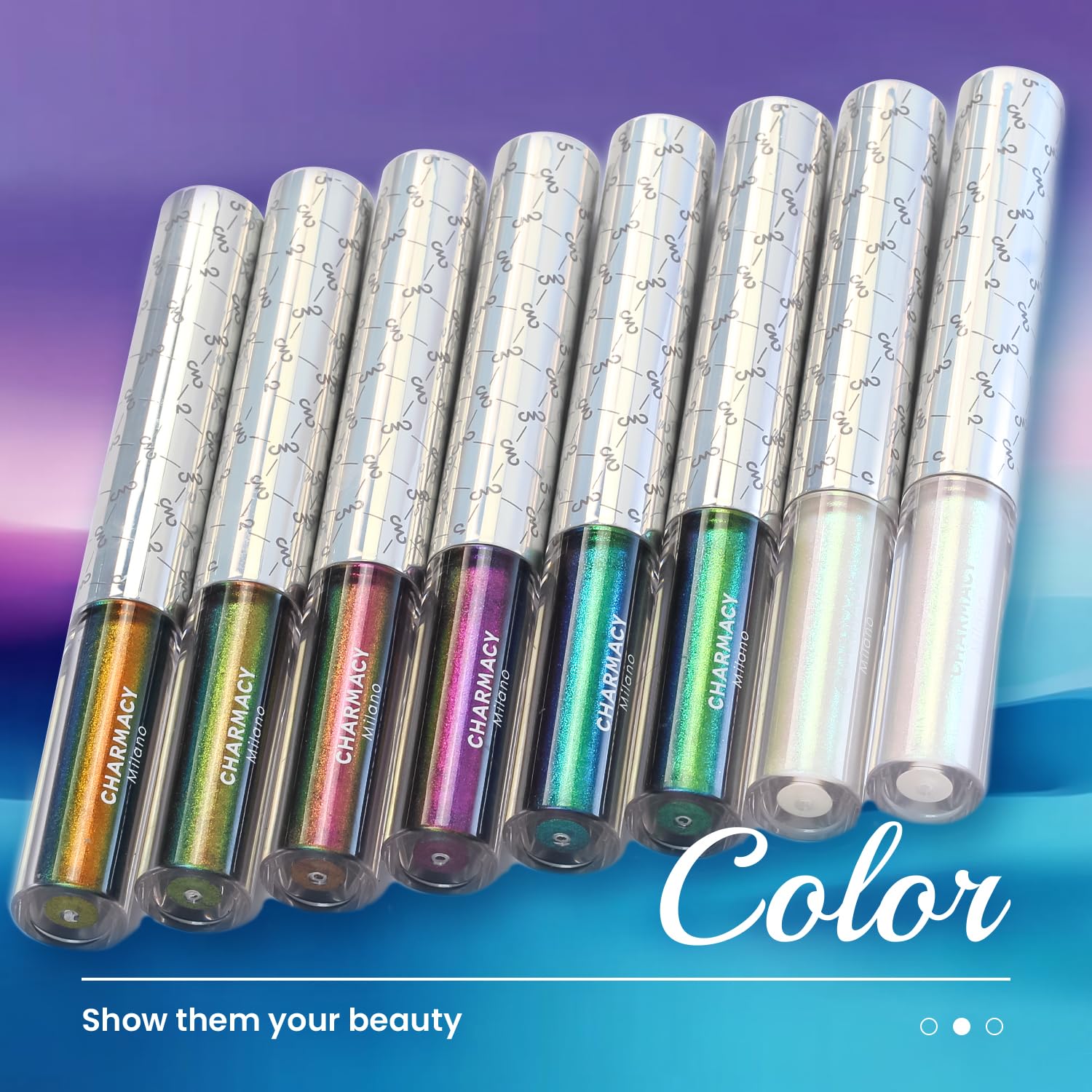 Charmacy Chameleon Glitter Liquid Eyeliner, Metallic Shade Color Shift Eye Liner, Highly Pigmented, 24H Long-Lasting, Waterproof