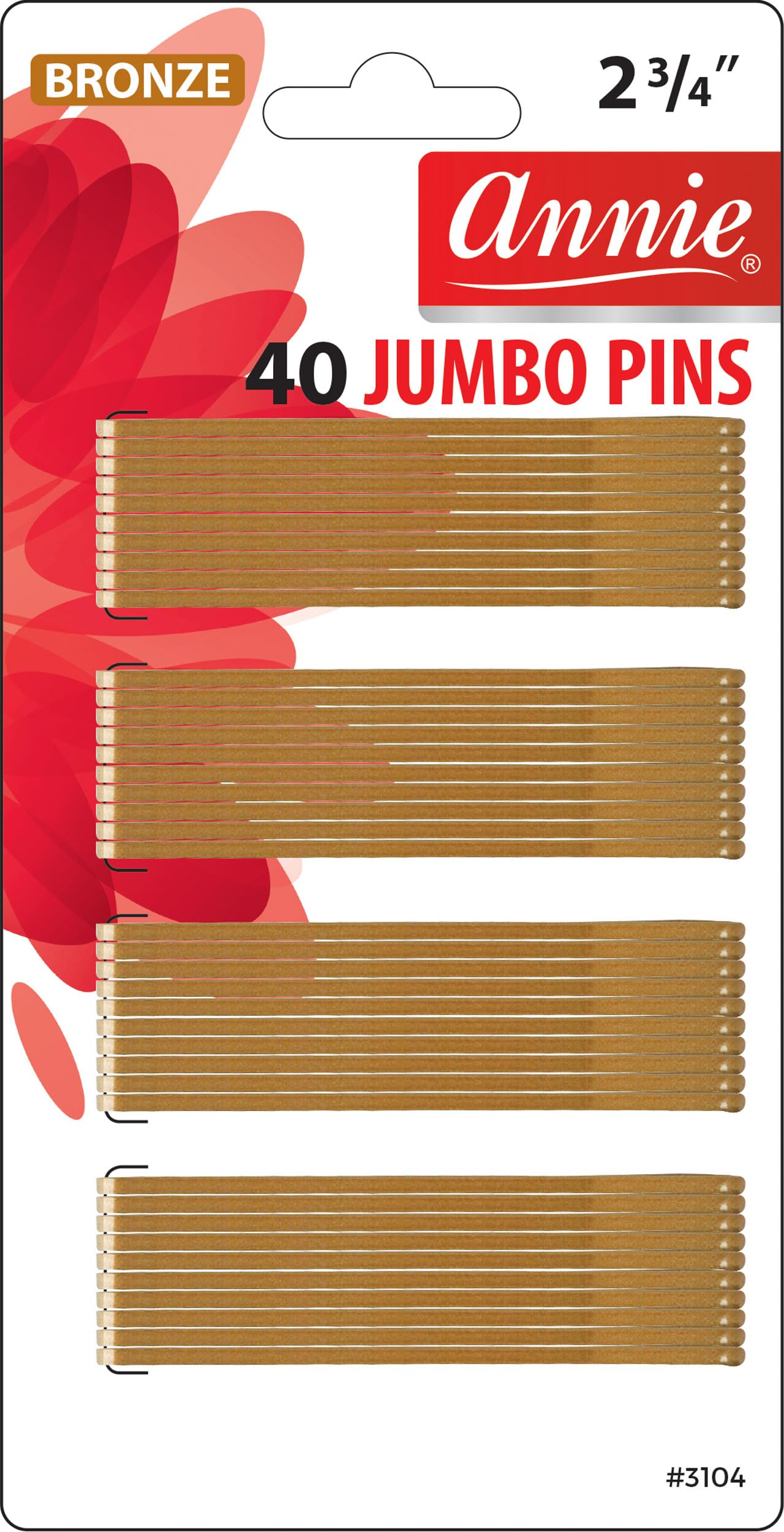 Annie Jumbo Bob Hair Pins - 40 Count Brown Alloy Steel Roller Pins