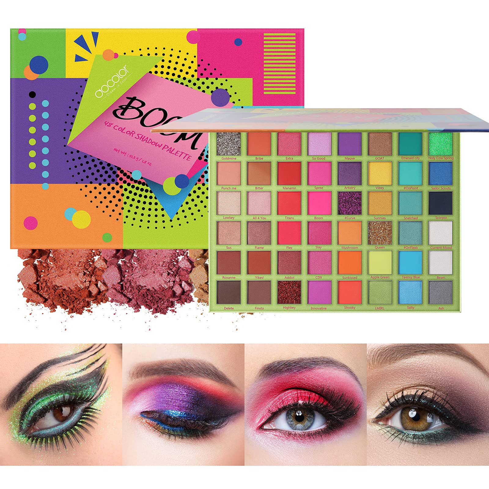 Docolor Eyeshadow Palette 48Colors Boom Eye Shadow Palette Highly Pigmented Mattes Glitter Shimmers Naked Smokey Cream Powder Bl