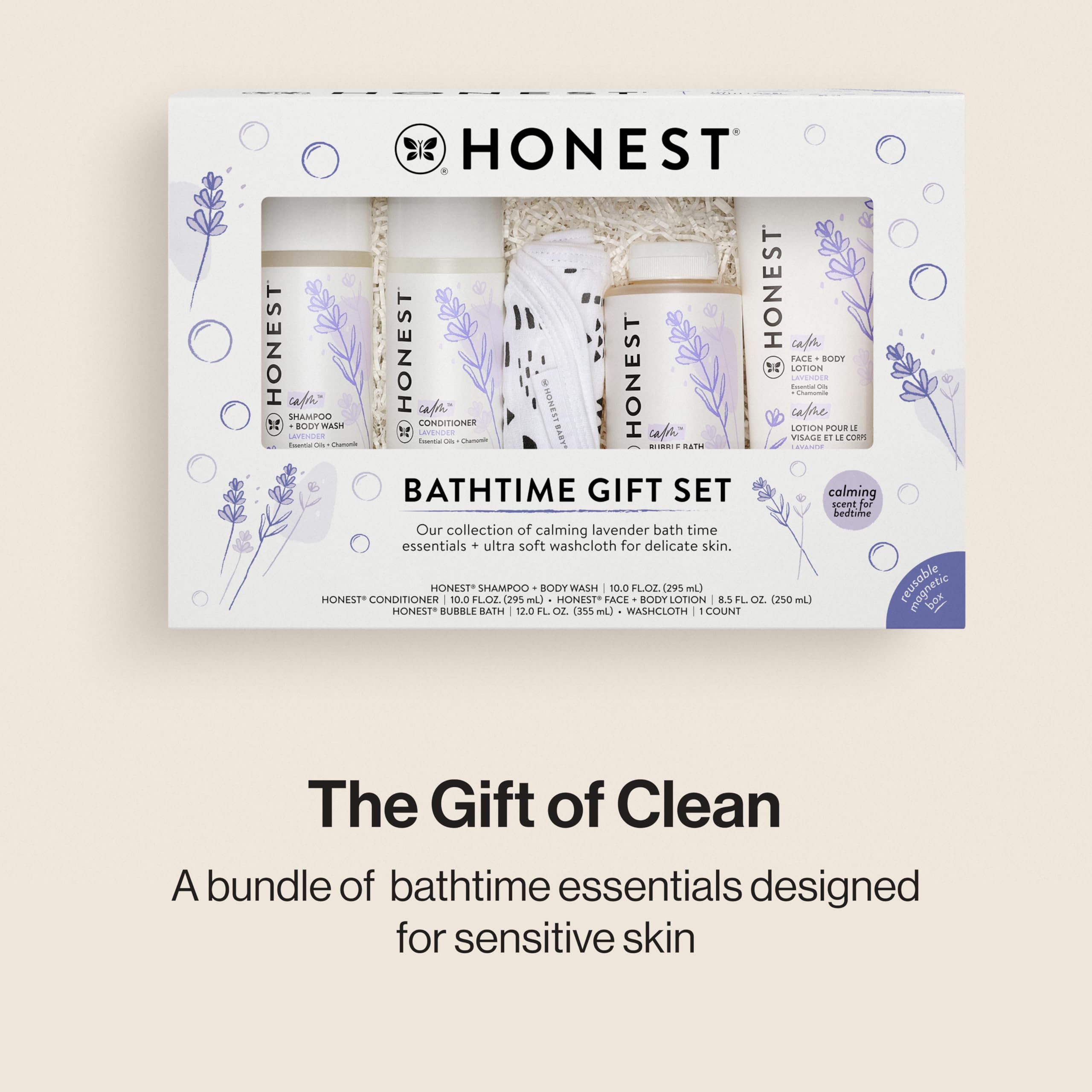 The Honest Company Calming Lavender Bathtime Gift Set | Hypoallergenic Bath Essentials for Sensitive Skin | Shampoo + Body Wash,