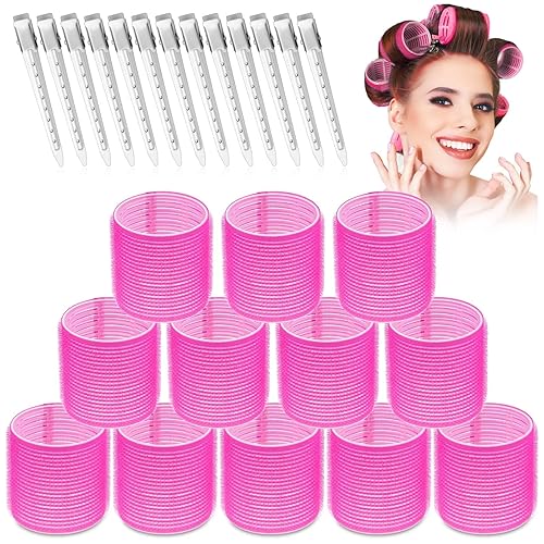 Jumbo Rollers Hair Curlers 24 Pcs Set With 12Pcs Jumbo Large Hair Rollers And 12 Pcs Hair Clips For Long Medium Hair Volume (Hot