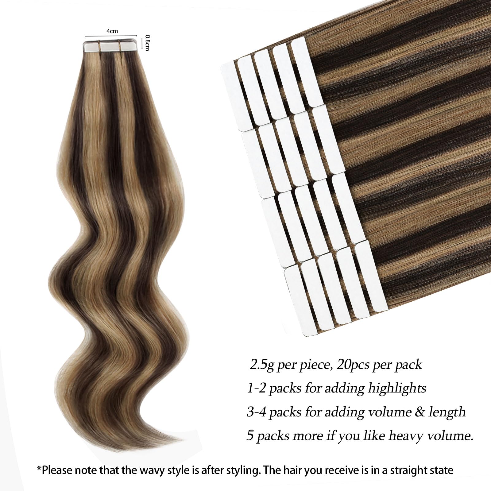 Abh Amazingbeauty Hair Tape In Hair Extensions Human Hair 18 Inch Chocolate Brown Highlighted Caramel Blonde Tape In Extensions