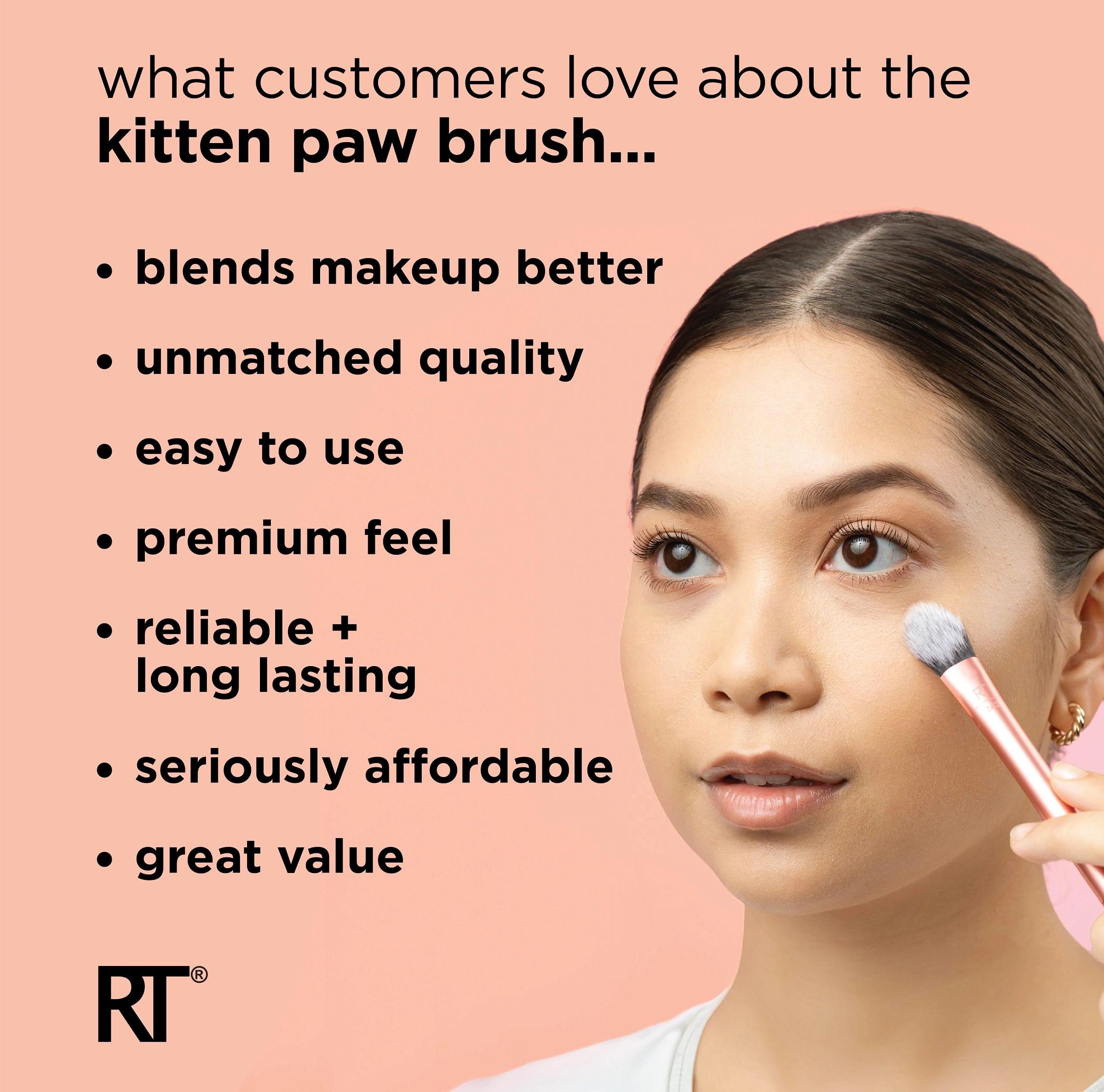 Real Techniques Brightening Concealer Makeup Brush, Viral Kitten Paw Brush Conceals Under Eyes, & Imperfections, Cover Dark Circ