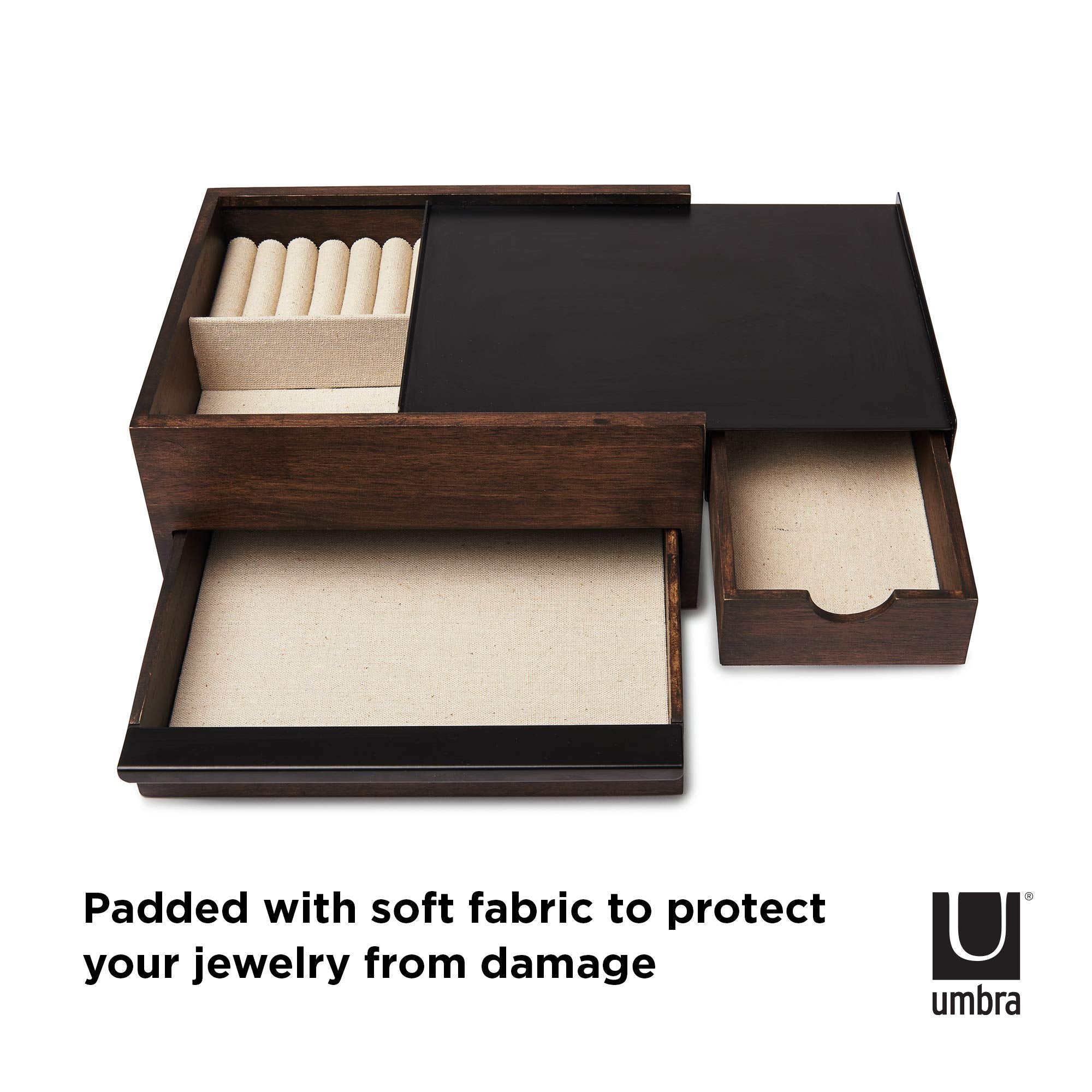 Umbra Stowit Jewelry Box - Modern Keepsake Storage Organizer with Hidden Compartment Drawers for Ring, Bracelet, Watch, Necklace