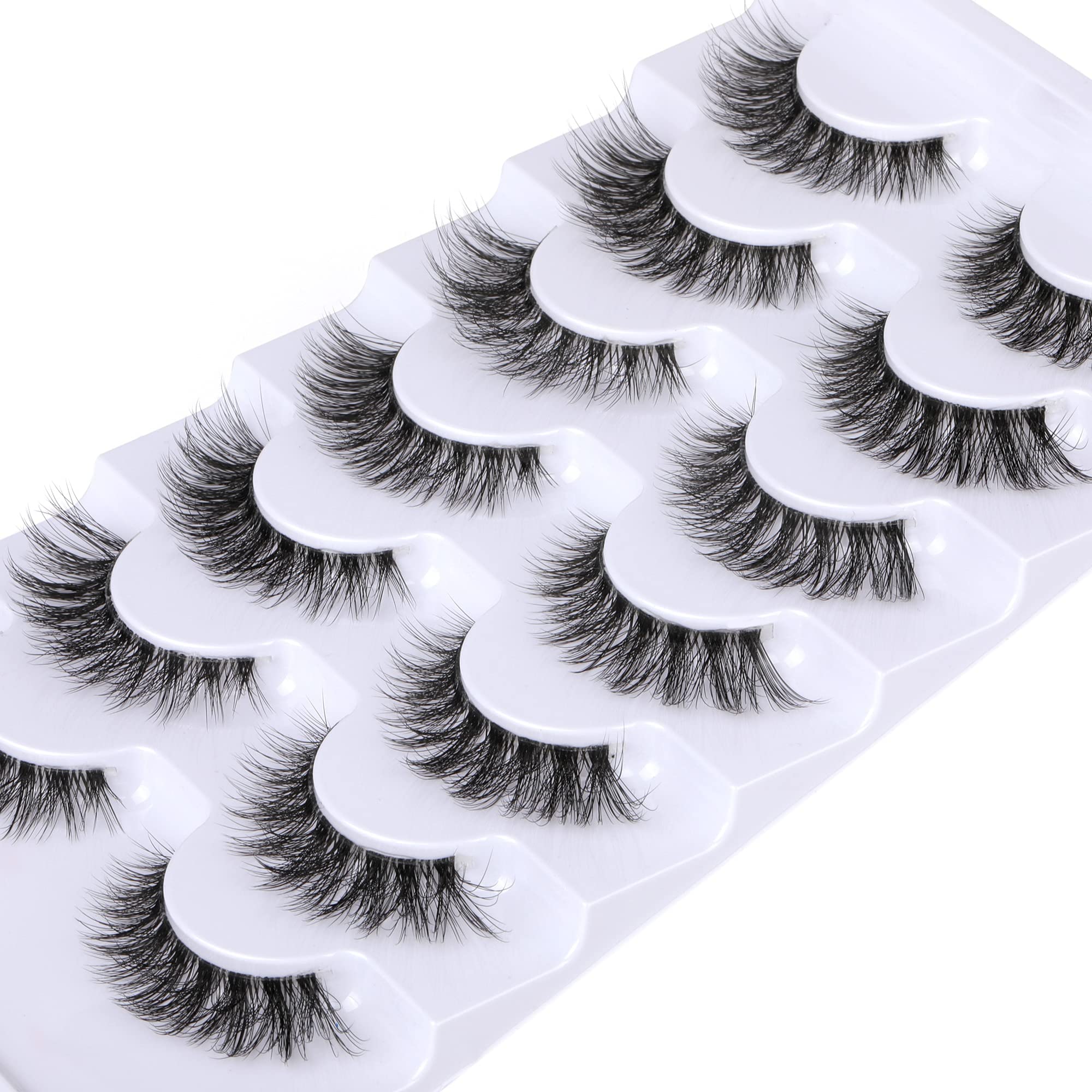 JIMIRE Lashes with Clear Band Demi-Wispies Fluffy Faux Mink Eyelashes Wispy Cat Eye False Eyelashes Natural Look Like Lash Exten