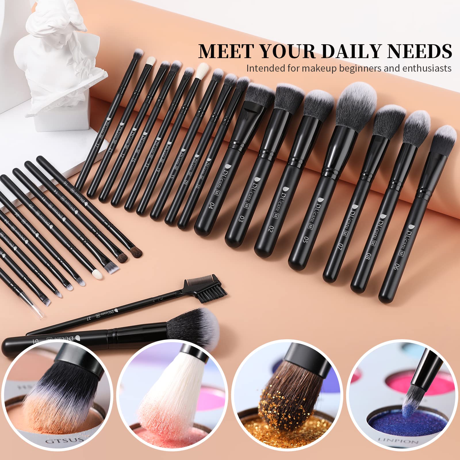 DUcare Professional Makeup Brushes Set 27Pcs Makeup Brush Set Premium Synthetic Kabuki Foundation Blending Face Powder Blush Con