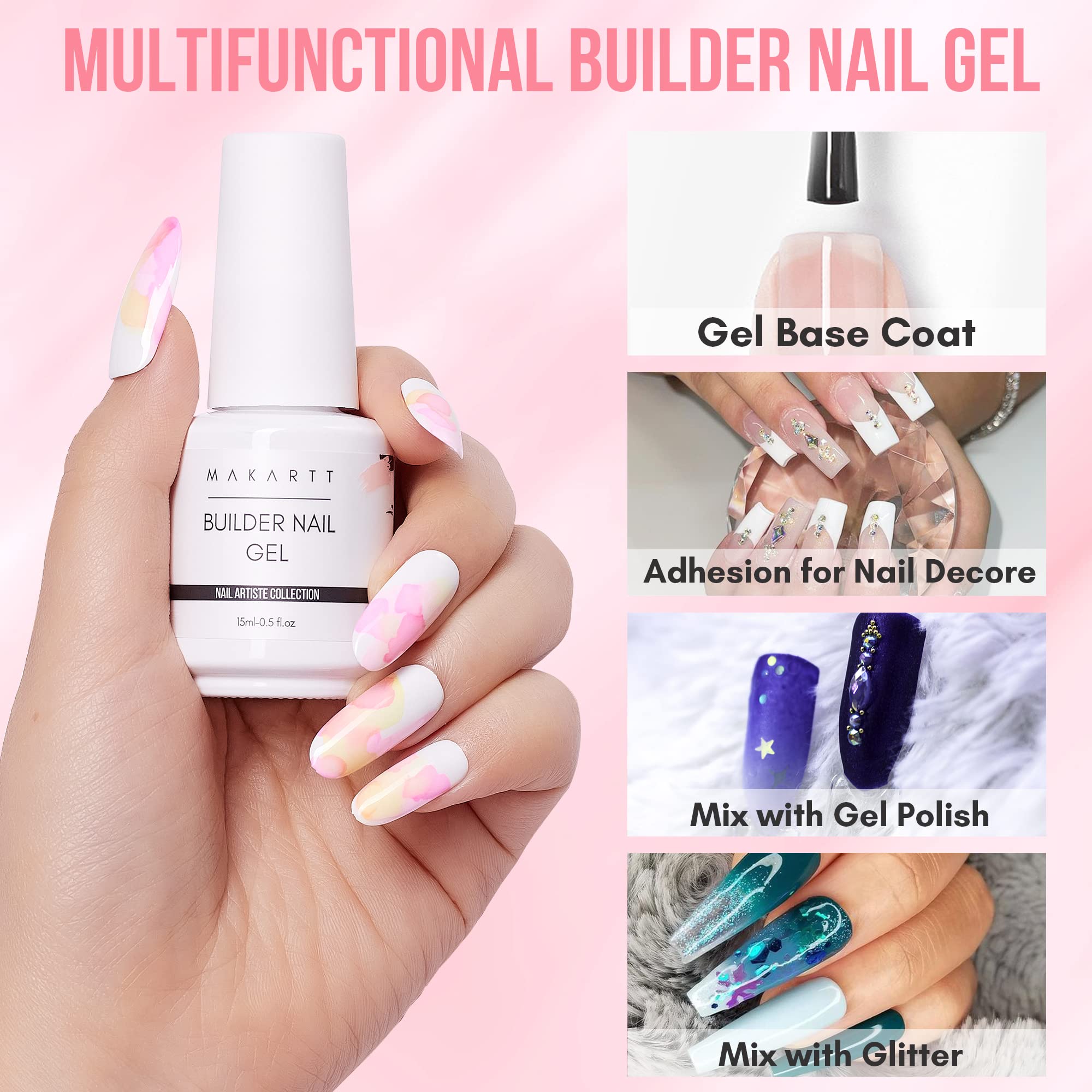 Makartt Builder Nail Gel 15Ml 7 In 1 Multifunctional Clear Gel Nail Polish Base Coat Nail Strengthener Gel Nail Extension Hard G